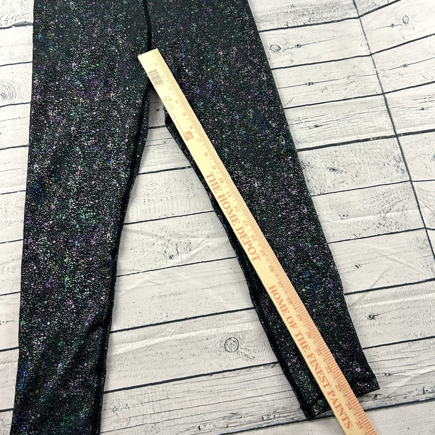 Vintage Zyia Active Leggings 7/8 Metallic Splatter Print Women's 6 Black Iridescent Activewear Compression Size 28" / US 6 / IT 42 - 2 Thumbnail