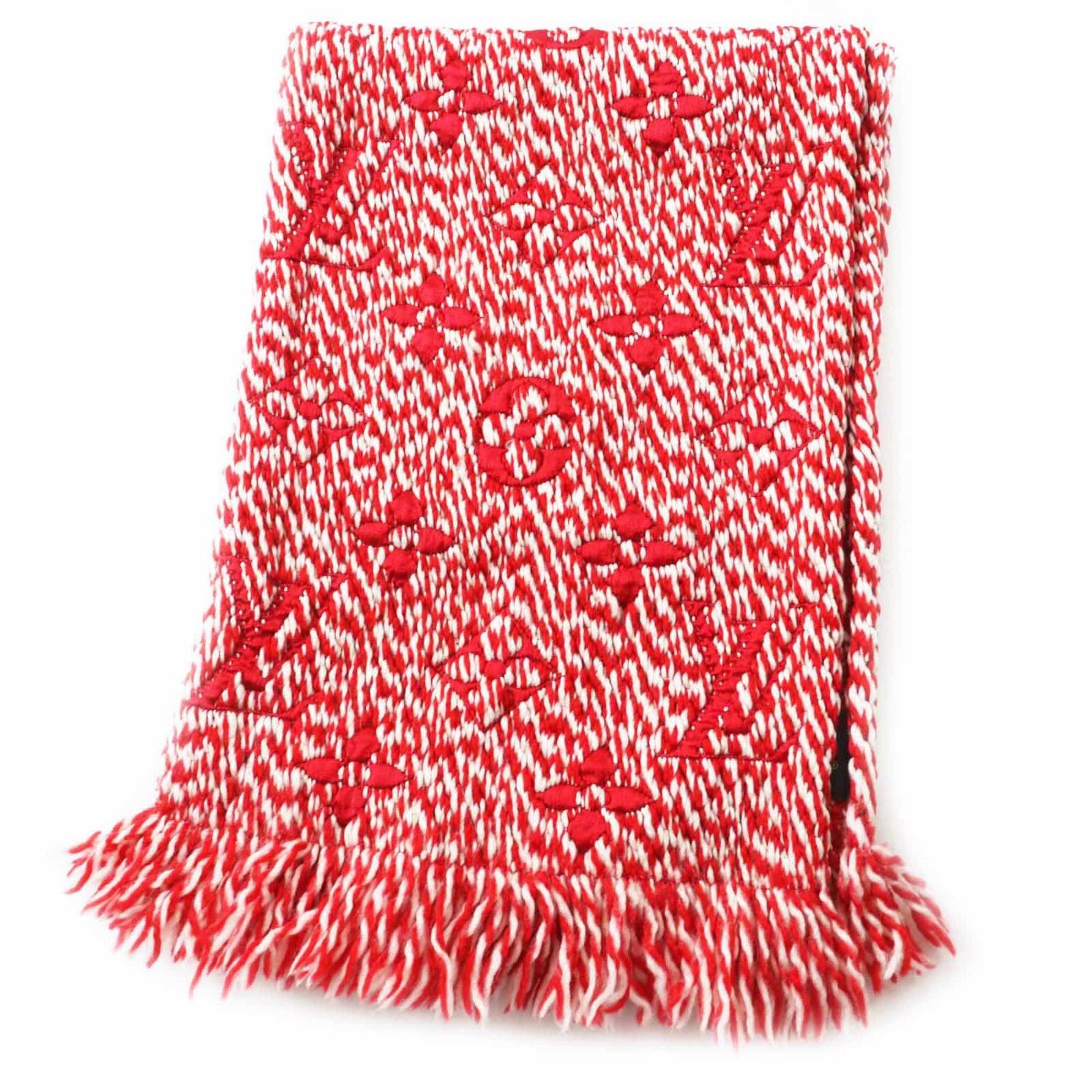 Louis Vuitton LOUIS VUITTON M70424 Echarpe Logomania Mix Wool and Silk Knit Scarf with Fringe, Red White, Made in Italy, Authentic, Women's Size ONE SIZE - 1 Thumbnail