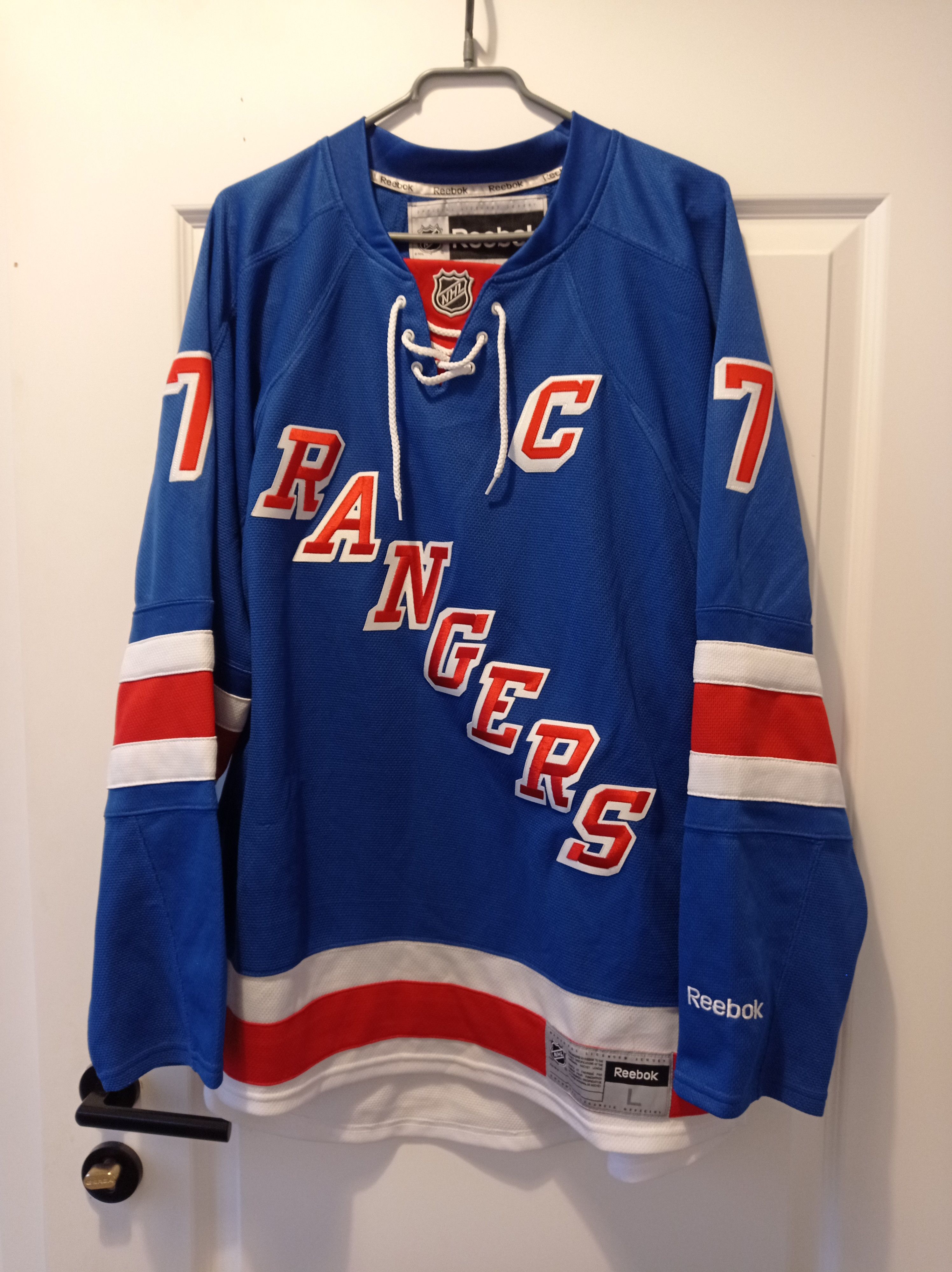 image of Nhl New York Rangers Ice Hockey Shirt Jersey Reebok in Blue, Men's (Size Large)
