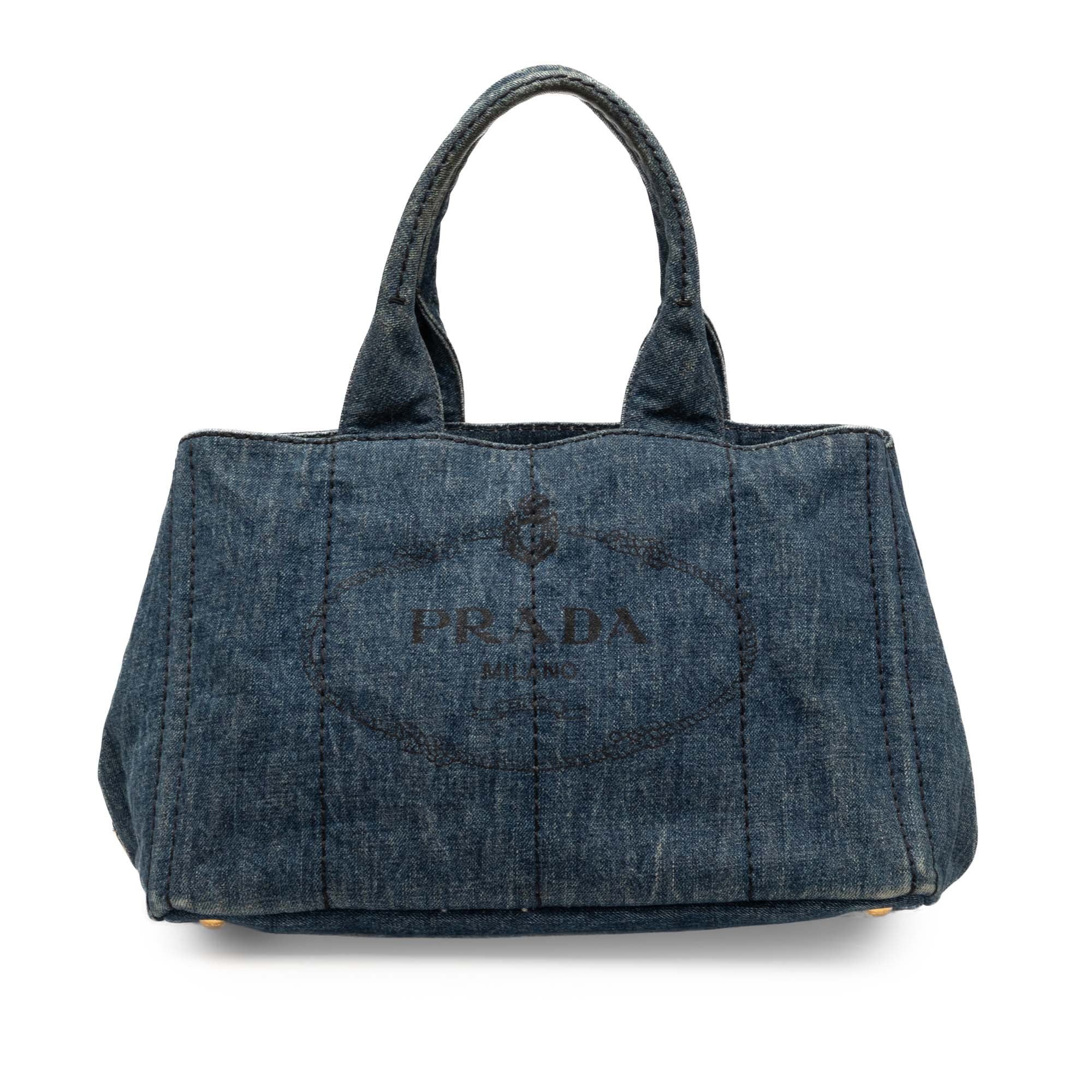 Prada Denim Canapa Logo Satchel in Blue, Women's