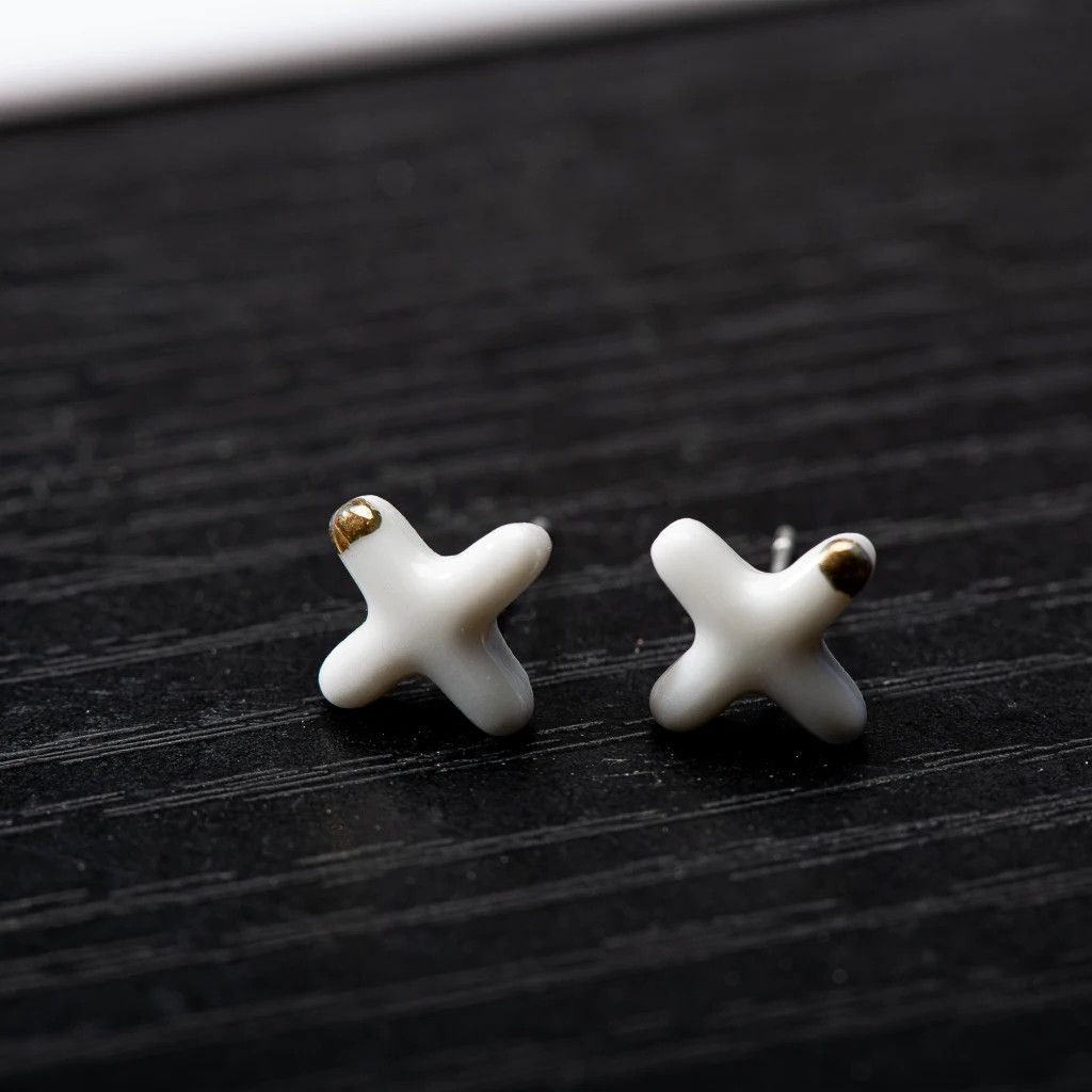 Jewelry X Shape Stud Earrings Ceramic Ear Gift For Her Size ONE SIZE - 1 Thumbnail