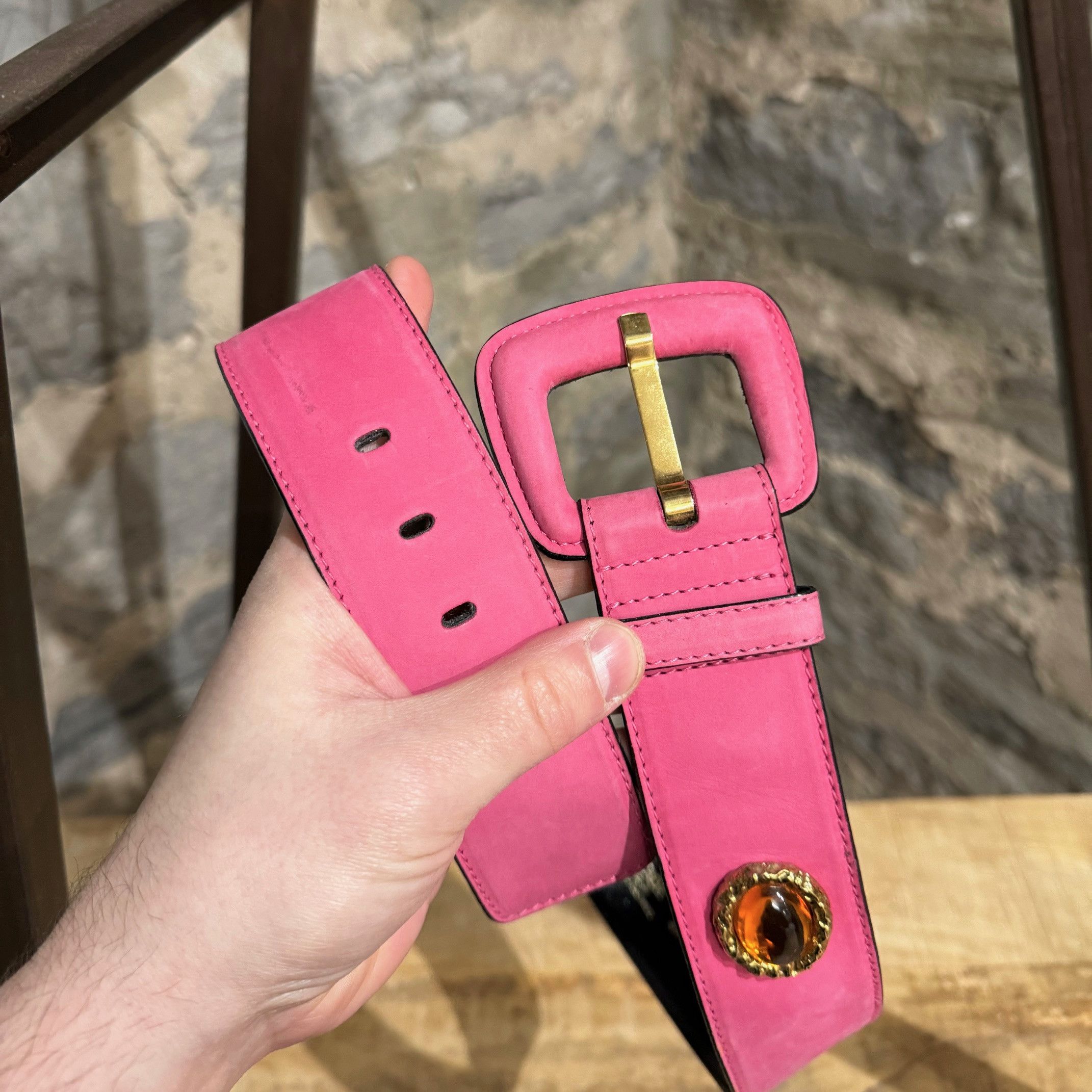 Escada Escada Vintage 90s Pink Suede Stone Embellished Belt Size ONE SIZE - 7 Thumbnail