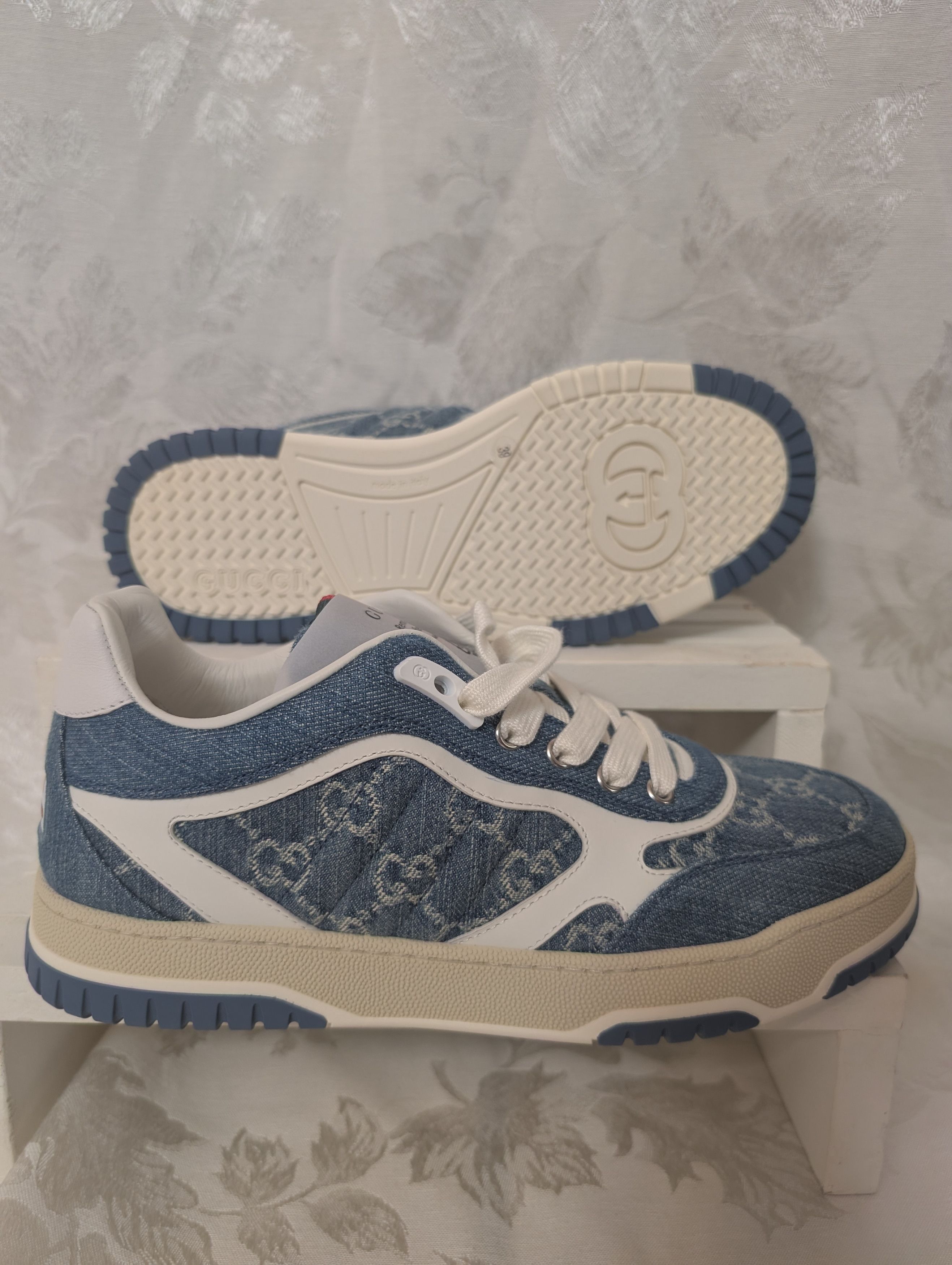 Gucci Womens Gucci Sneaker Re-Web Denim & Leather Size 39EU/8.5US Size US 8.5 / IT 38.5 - 2 Thumbnail