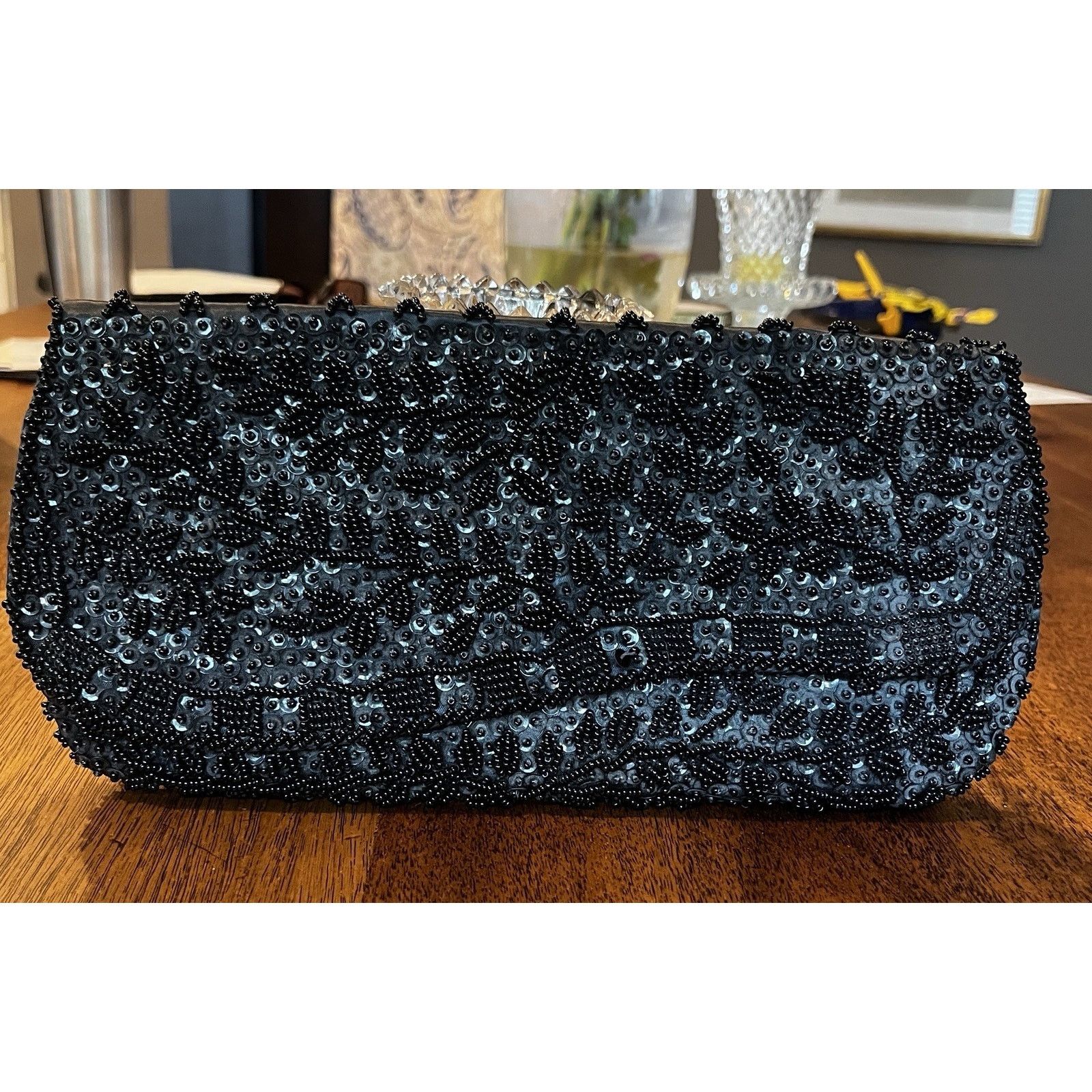 Handmade VTG Handmade Hong Kong Evening Bag Clutch Black Beaded Size ONE SIZE - 1 Thumbnail