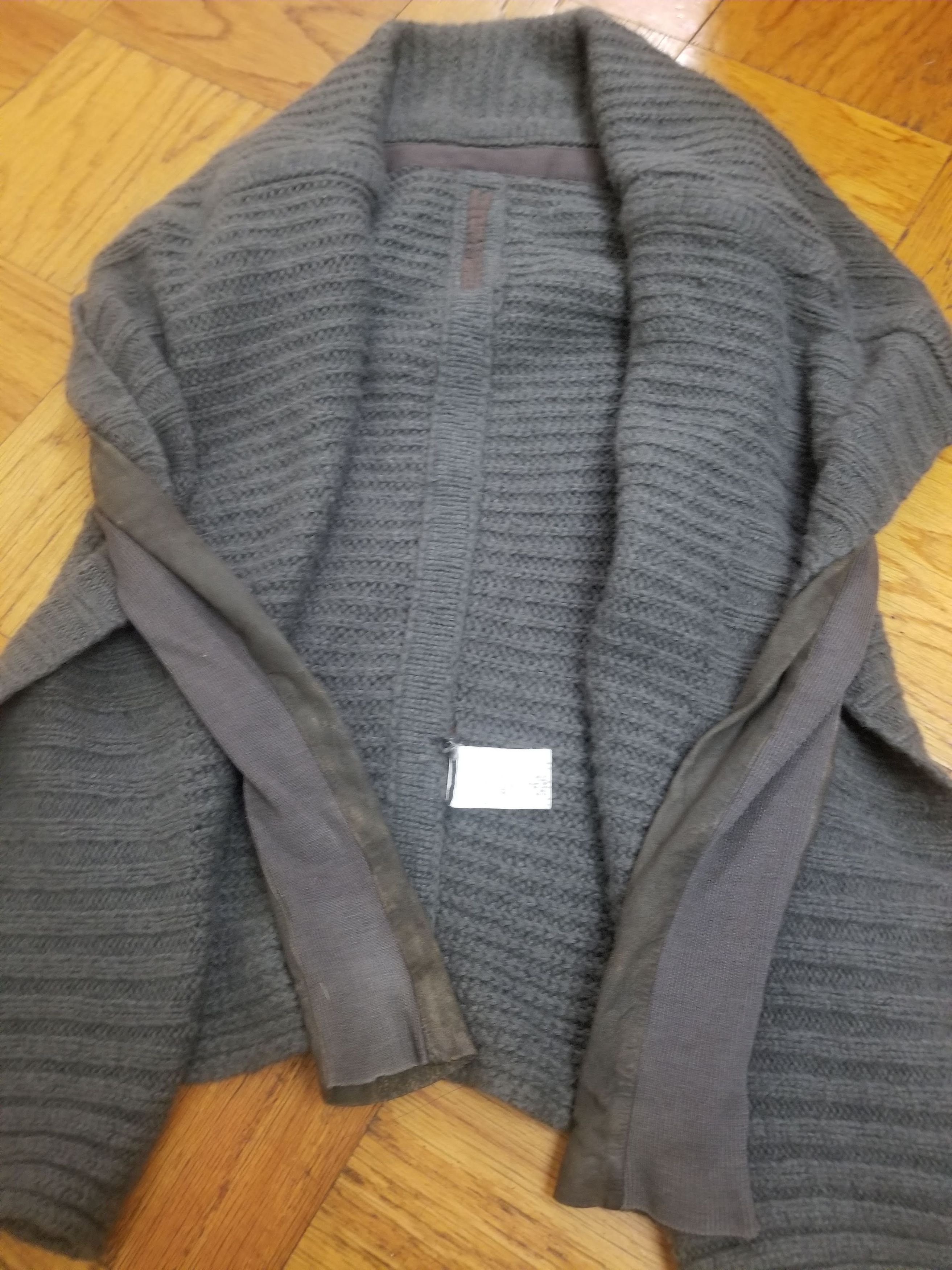 Rick Owens Rick Owens AW11 Limo Leather Sleeve Knit Sweater Cardigan Size US XXS / EU 40 - 2 Thumbnail