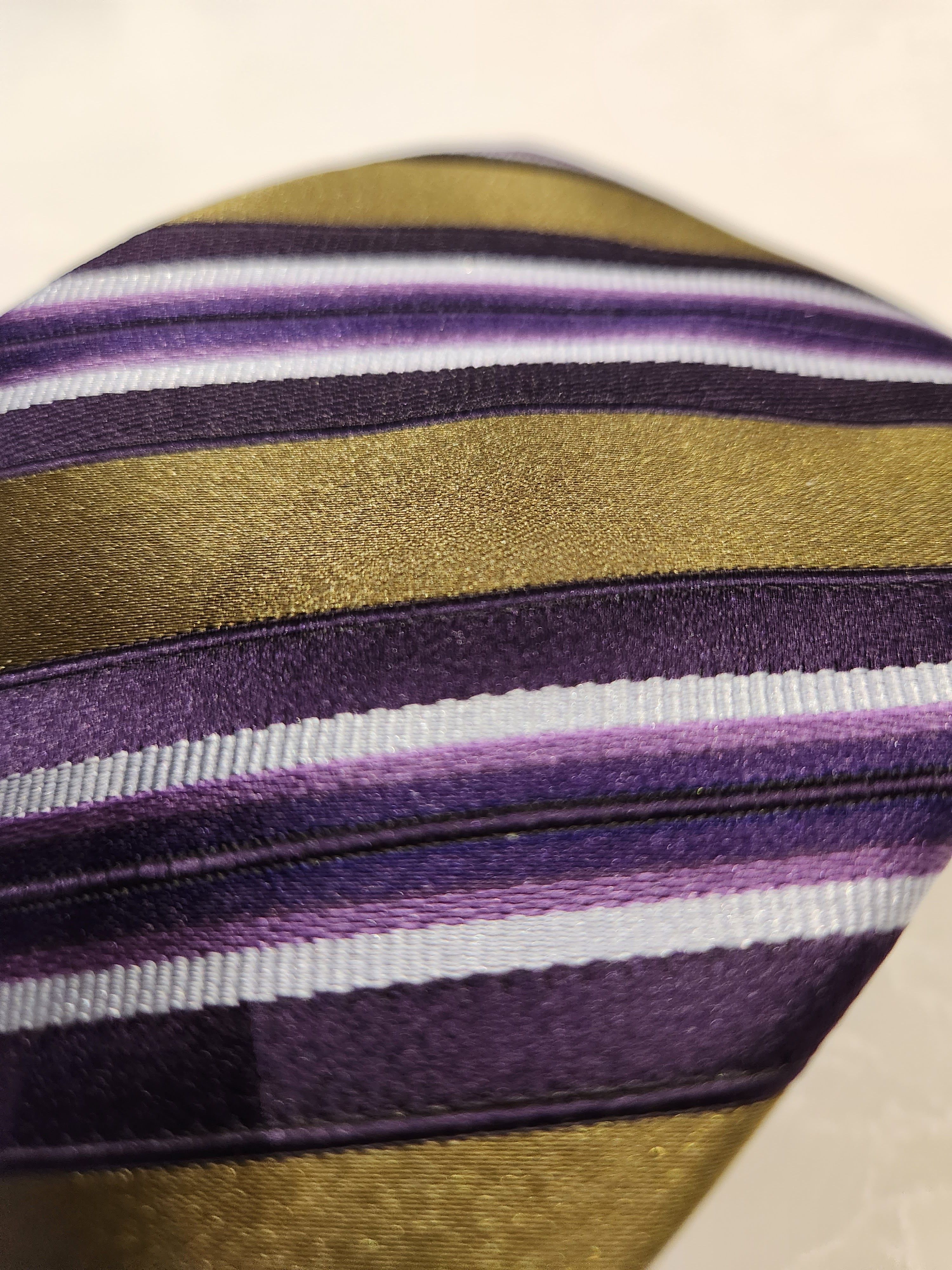 Ermenegildo Zegna Gold Purple White Stripe Neck Tie Silk Cotton Blend Size ONE SIZE - 3 Thumbnail