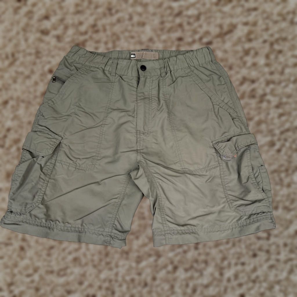 Vintage REI Shorts Mens Medium Green Nylon Hiking 8 Inseam Cargo Elastic Waist Pockets Size US 31 - 1 Thumbnail