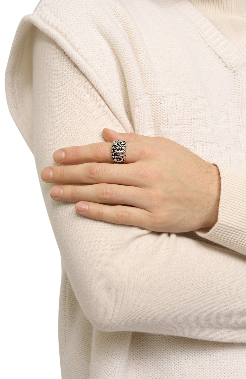 Alexander McQueen ALEXANDER MCQUEEN silver tone metal Floral Skull ring 9 19 q Size ONE SIZE - 2 Thumbnail
