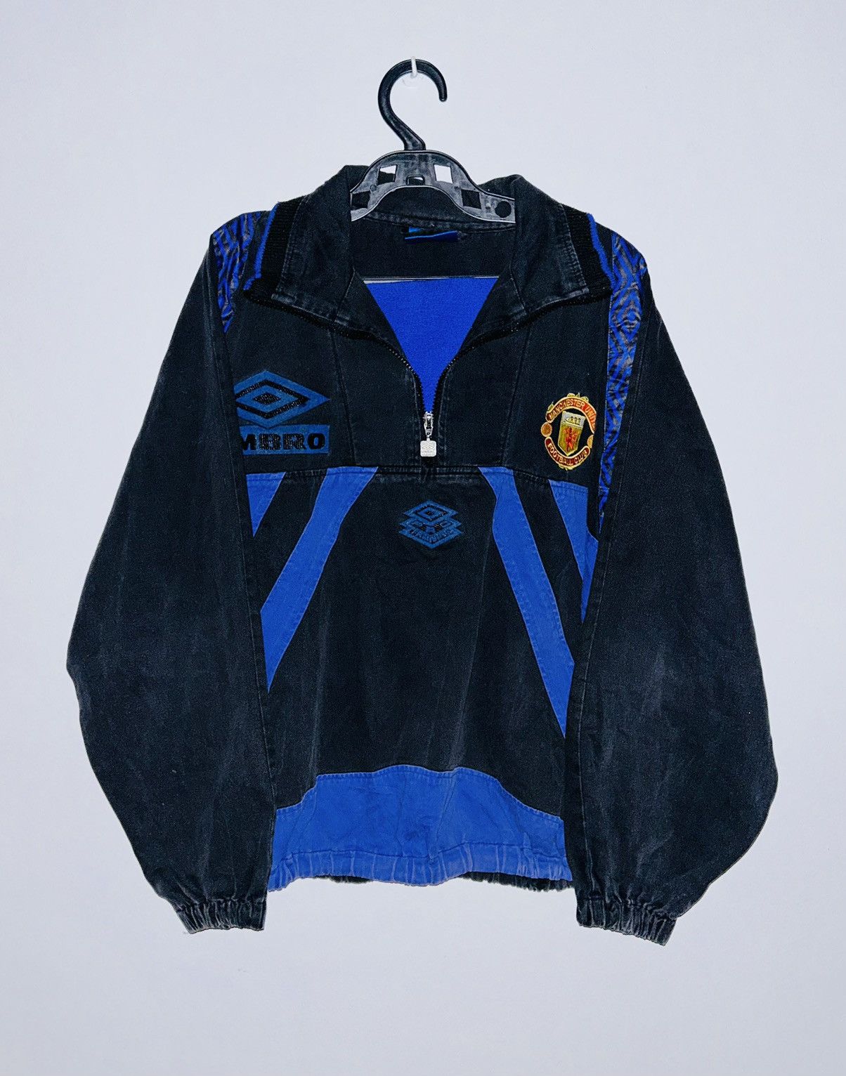 image of Soccer Jersey x Vintage Manchester United 90's Drill Top in Black/Blue, Men's (Size Large)