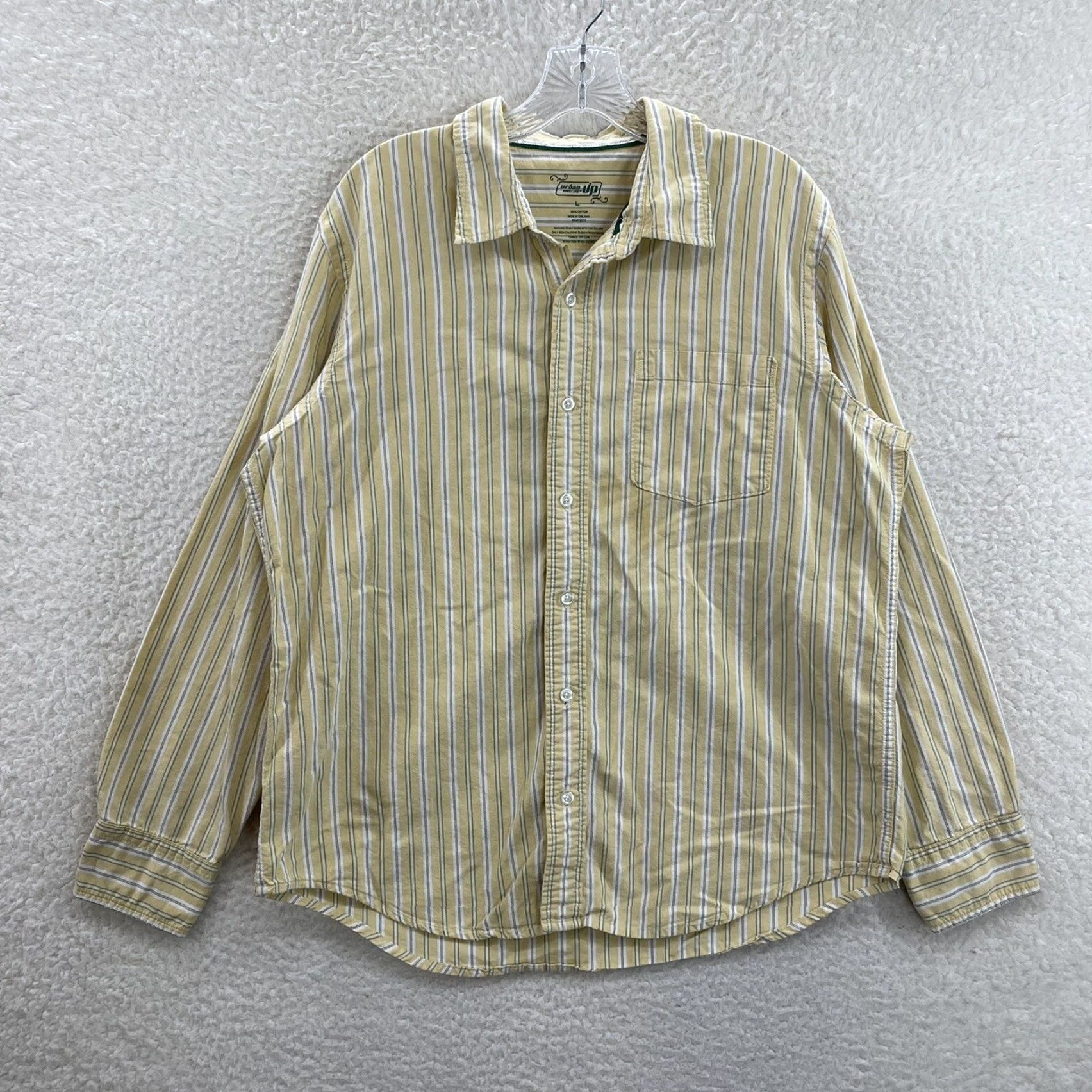 Vintage VINTAGE Urban Pipeline Button-Up Dress Shirt Mens Large Yellow Pinstripe Shirt Size 42R - 2 Thumbnail