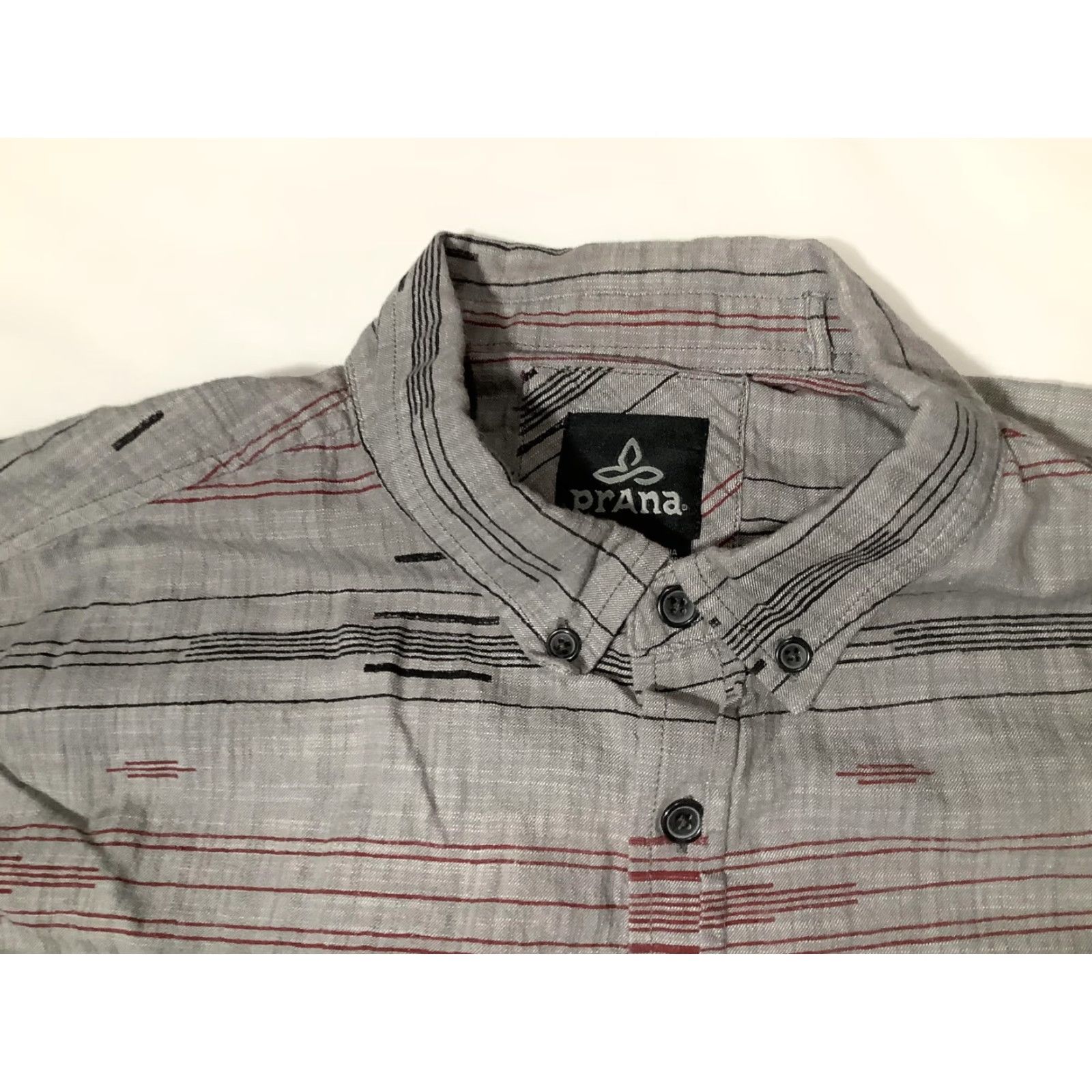 Prana prAna Shirt Mens XL Gray Red Stripe Button Front Long Sleeve Casual Outdoor Size US XL / EU 56 / 4 - 2 Thumbnail