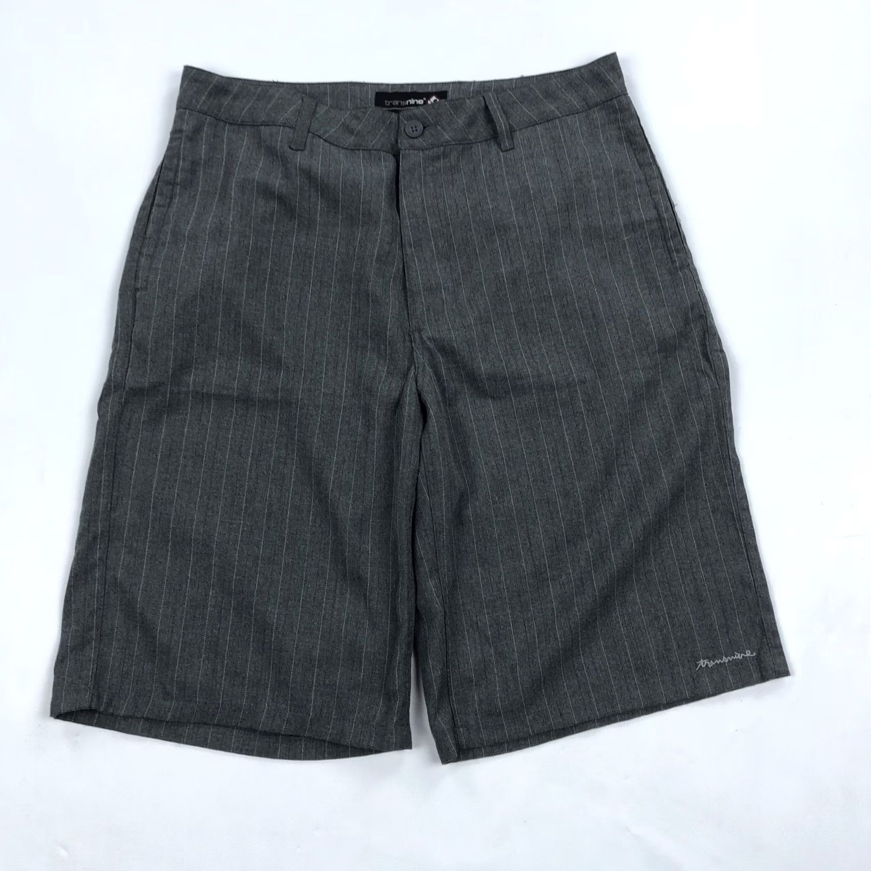 Vintage Transnine Men's Gray Pinstripe Shorts Vintage Y2K Golf Chino Flat Front 36 Regular Size US 36 / EU 52 - 2 Thumbnail