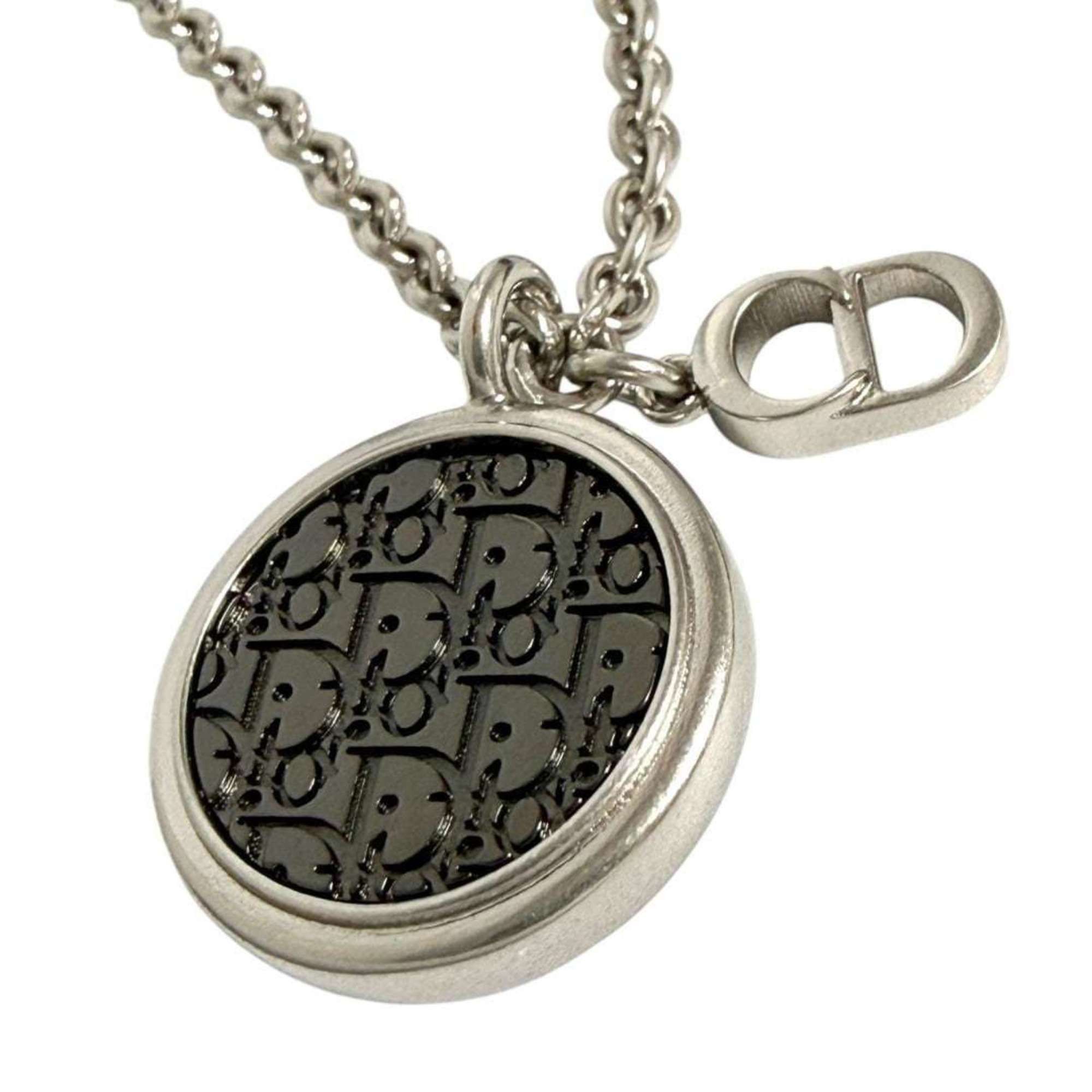 Christian Dior Dior Men's Oblique Circle Pendant Necklace in Silver and Black
