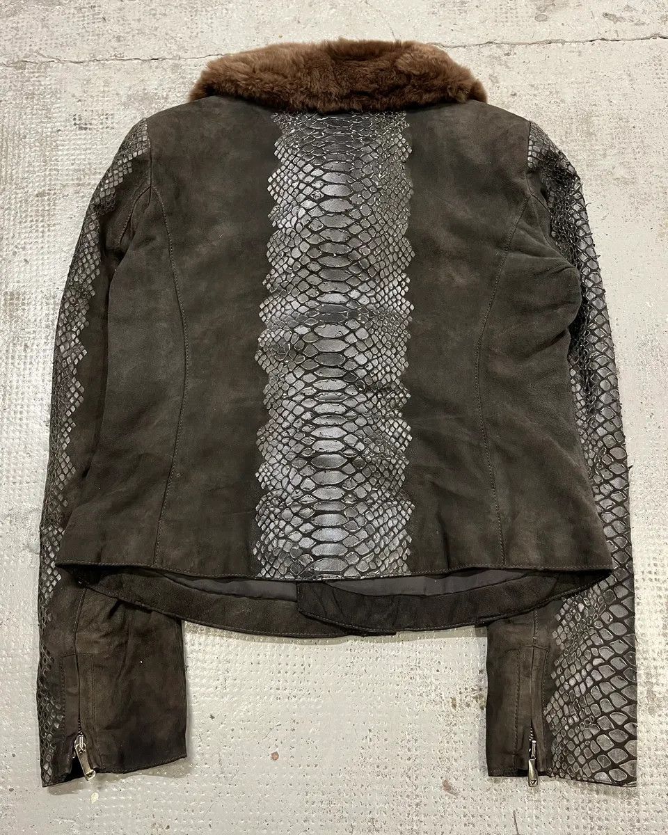Emporio Armani AW2008 Emporio Armani Black Leather Fur Collar Snake Skin Effect Jacket Size M / US 6-8 / IT 42-44 - 8 Thumbnail