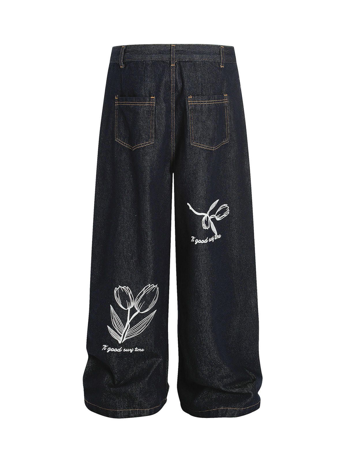 Japanese Brand Vintage Graffiti Floral Print Raw Denim Jeans Size US 32 / EU 48 - 2 Thumbnail