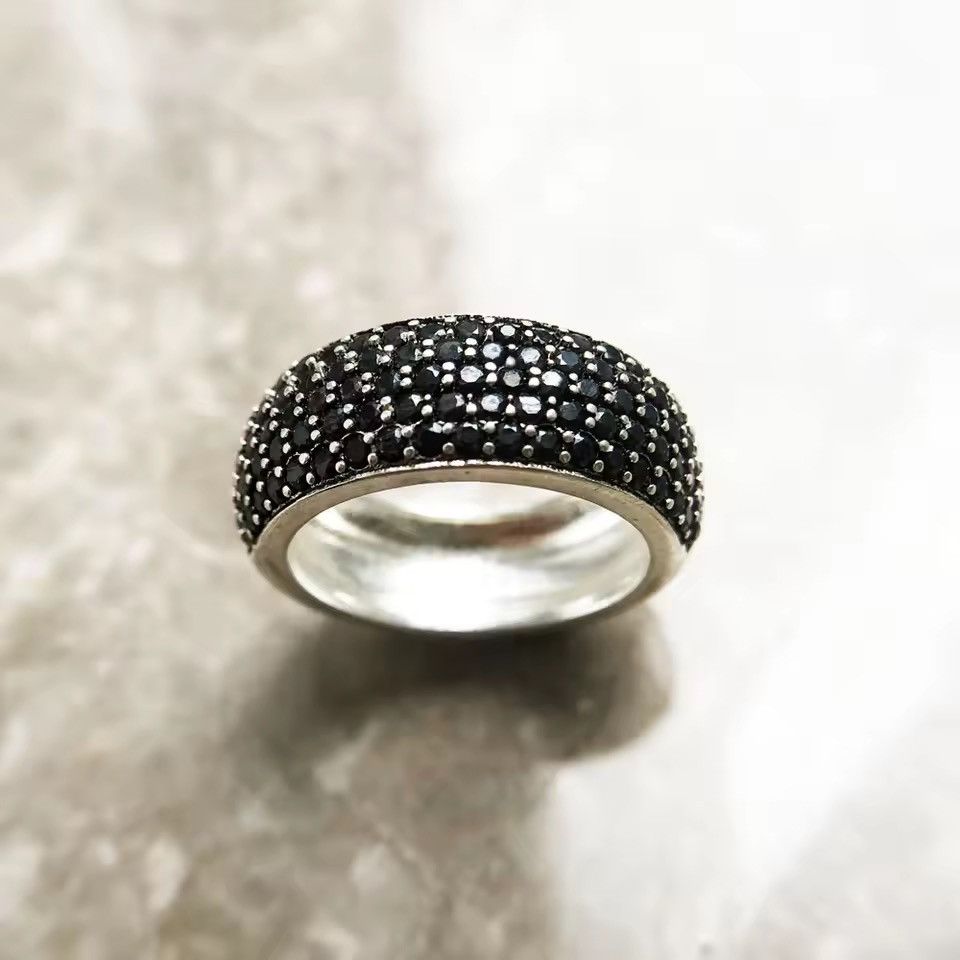 Sterling Silver Black Pave Band Ring Size ONE SIZE - 1 Thumbnail