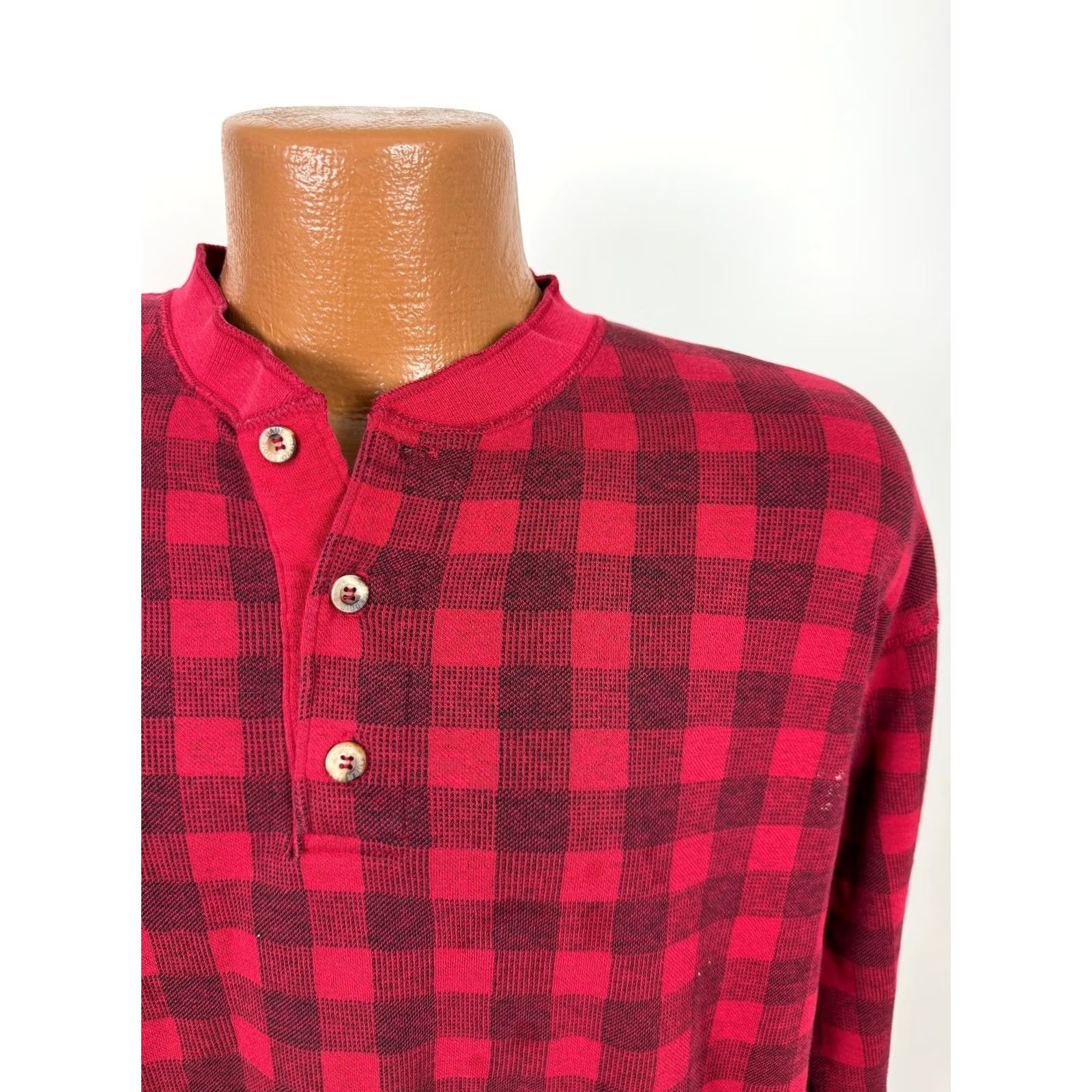 Eddie Bauer Vintage Eddie Bauer Henley Shirt Men M Red Check 90s Outdoors Cotton Knit Size US M / EU 48-50 / 2 - 3 Thumbnail