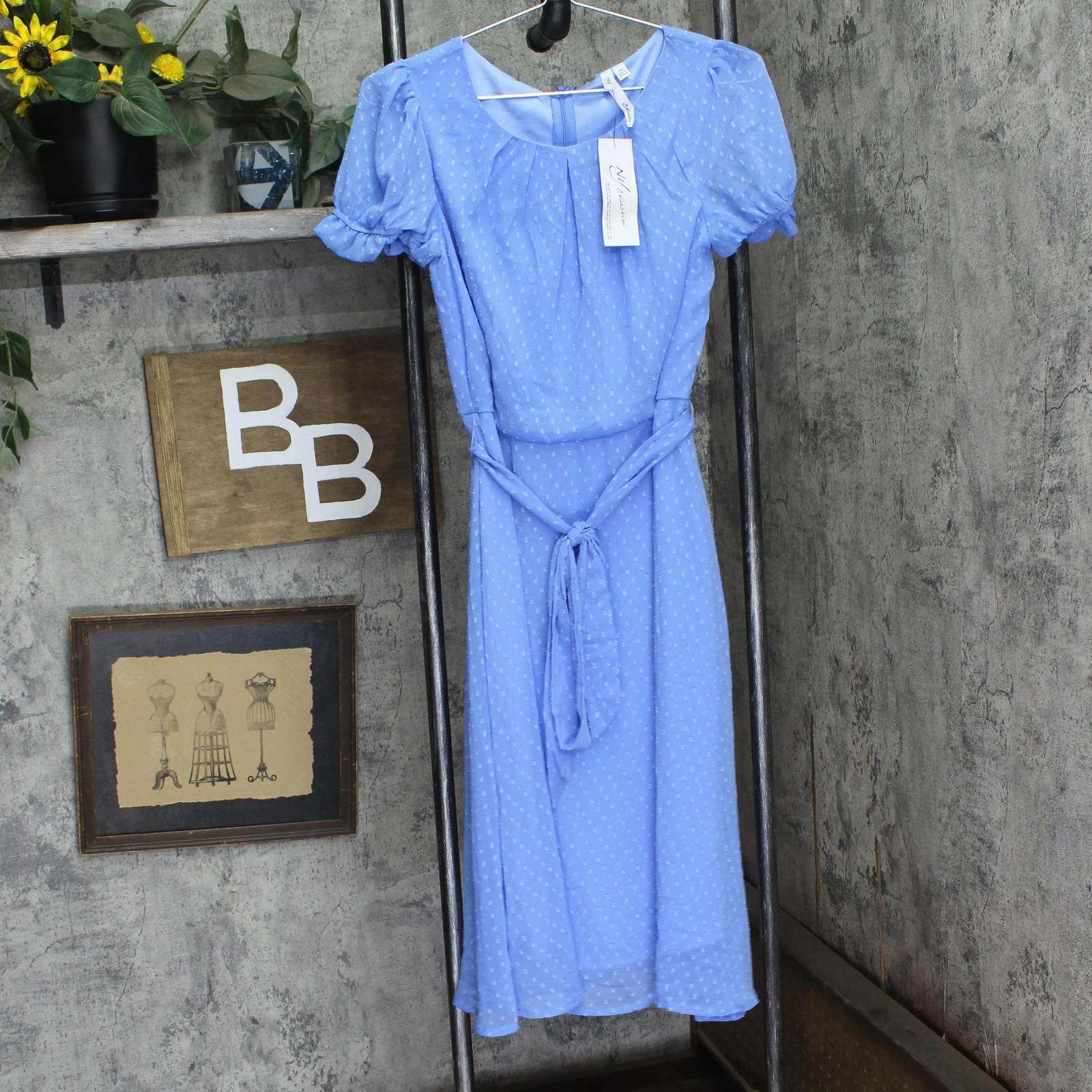 Designer Nwt Ny Collection Sleeve Belted Swiss Dot Dress Sky Blue Pm Size M / US 6-8 / IT 42-44 - 1 Thumbnail
