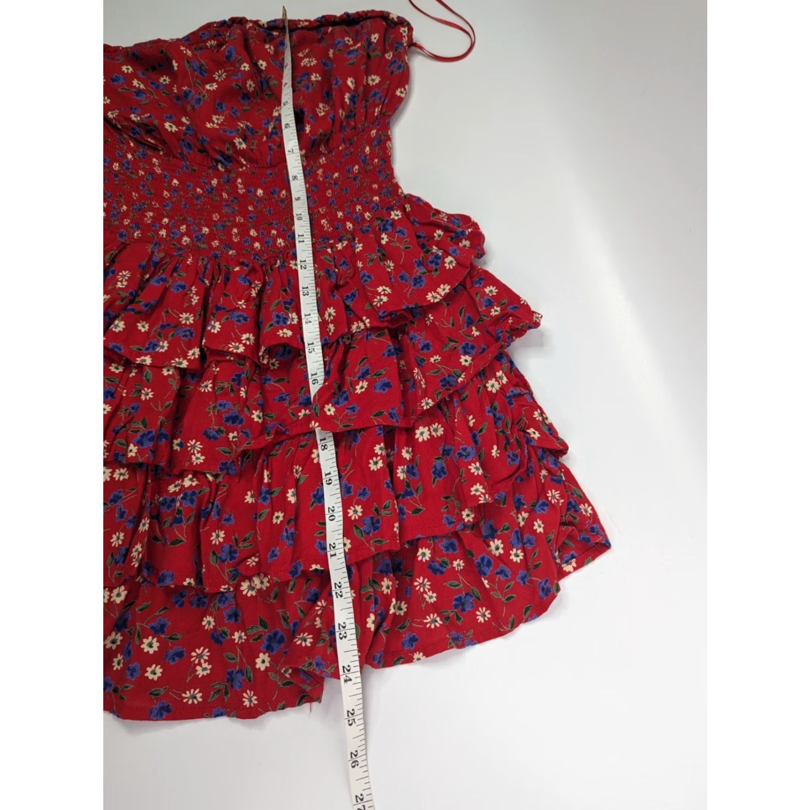Vintage Patrons of Peace Red Dress Short A-Line Smocked Waist Tiered Ruffles Strapless Size S Women Mens Girls Size S / US 4 / IT 40 - 4 Thumbnail