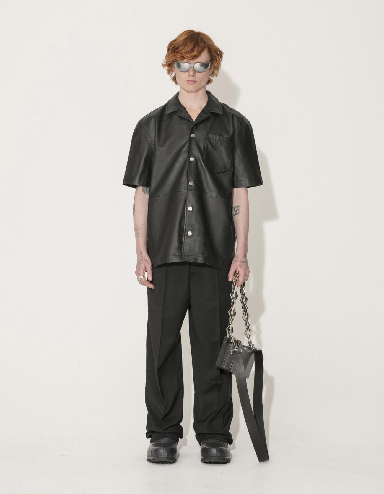 image of ds! Fw22 Han Kjobenhavn Black Leather Summer Shirt, Men's (Size Medium)