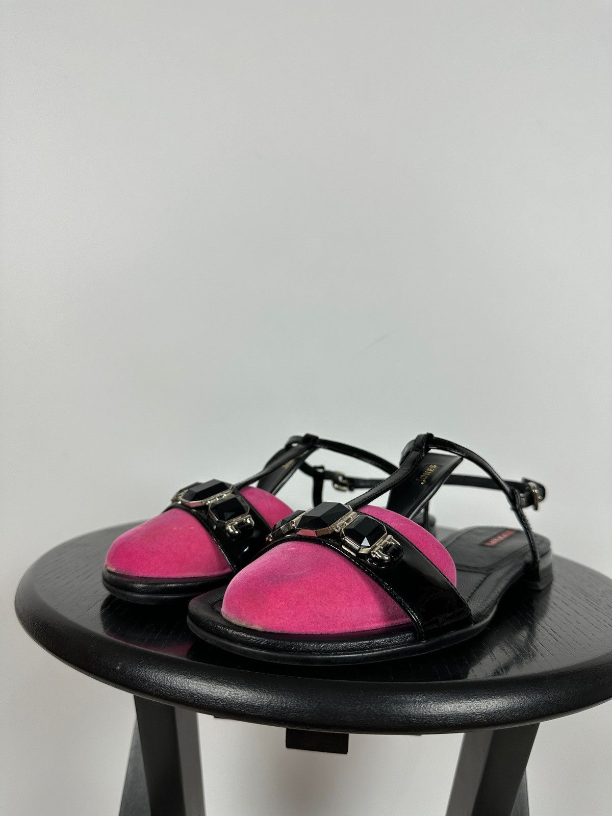 Prada Vintage Prada Crystal Wedge Patent Leather Strappy Sandals Size US 7.5 / IT 37.5 - 10 Thumbnail