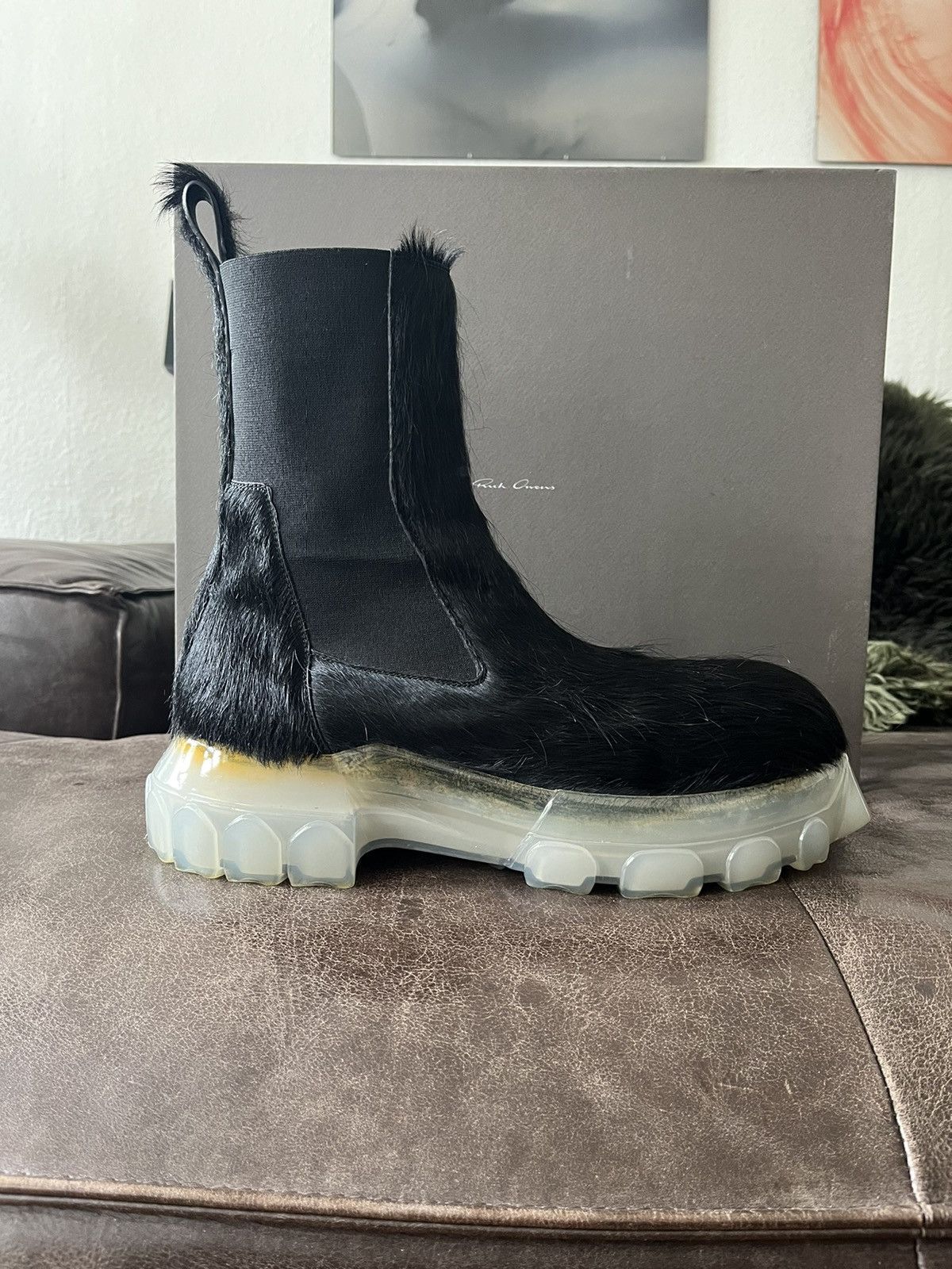 Rick Owens Ankle-high cow-hair Chelsea boots in black. Size US 11 / EU 44 - 10 Thumbnail
