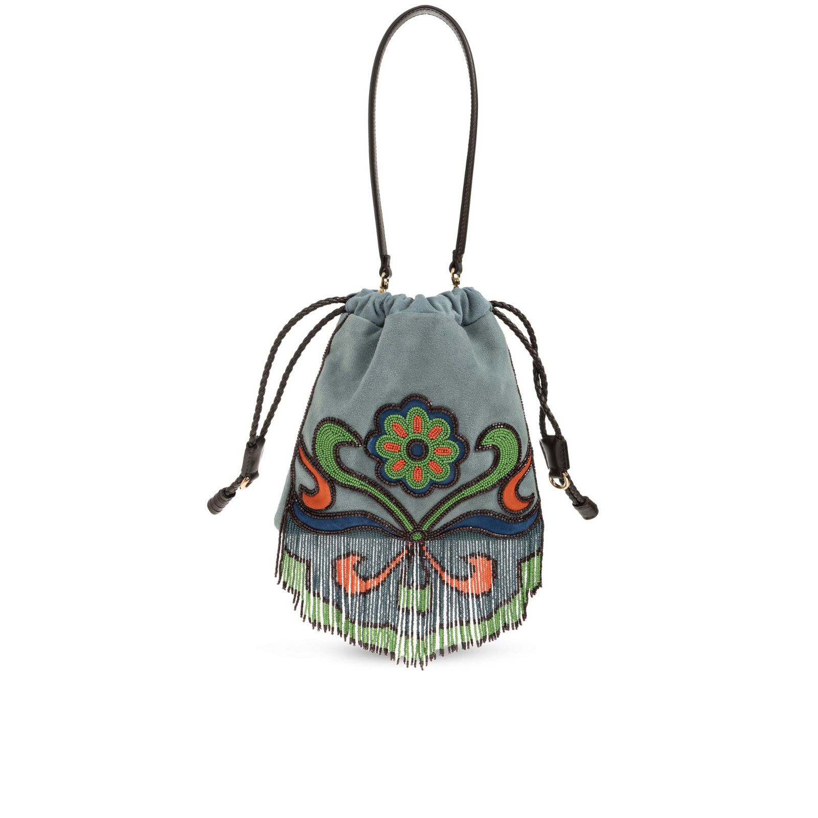 Etro ETRO Kalispera Beads and Fringes Small Blue Suede Sachet Sho Size ONE SIZE - 1 Thumbnail
