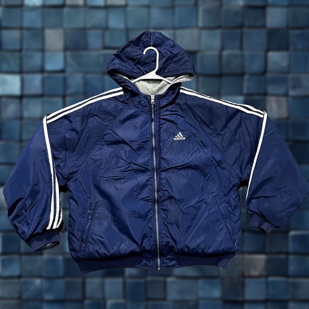 Adidas VINTAGE adidas Windbreaker Jacket Men M Blue Hooded Full Zip Reversible 90s Striped Size US M / EU 48-50 / 2 - 1 Thumbnail