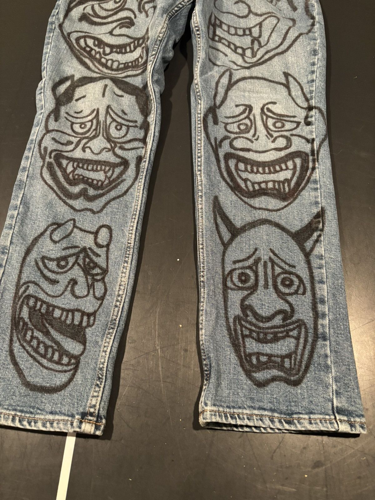 Other Airbrushed Hanya Oni Mask Japanese Style Custom Blue Jeans Size US 30 / EU 46 - 2 Thumbnail