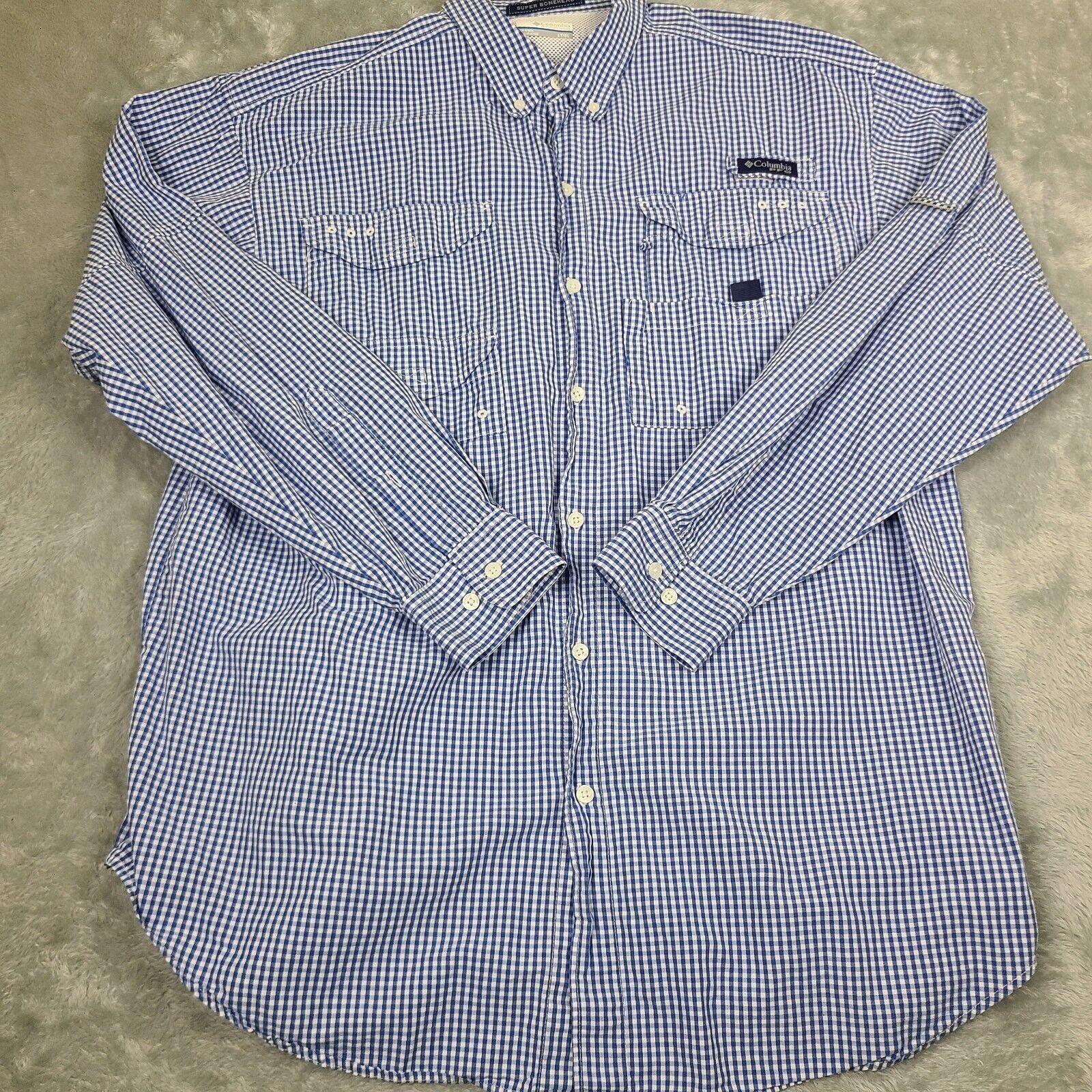 Chemise De Pêche Columbia PFG Omni Shade - Orange/Blanc à Carreaux - Taille M