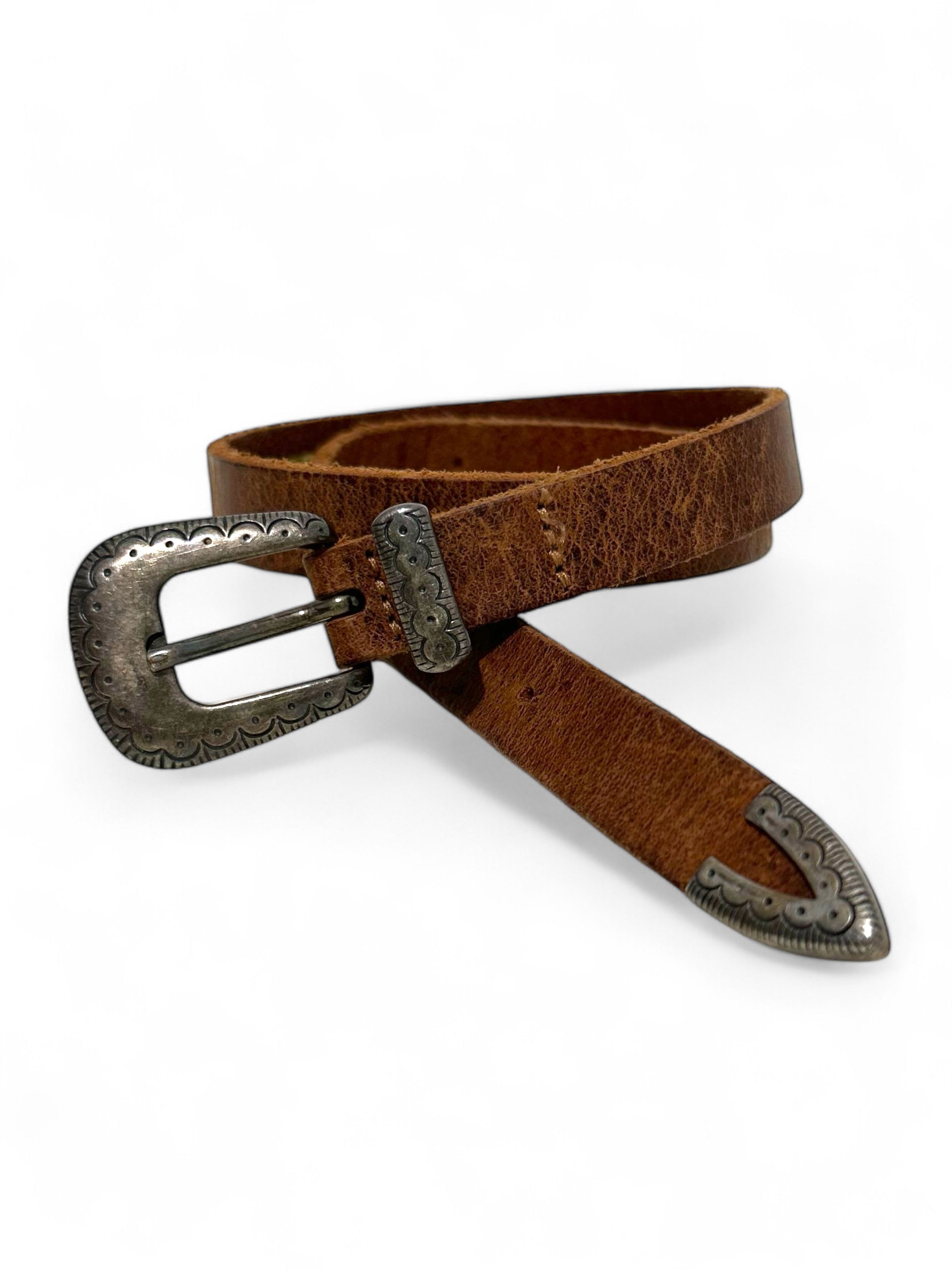 Vintage Vintage Thick Brown Leather Western Style Belt 26 Inch Size ONE SIZE - 2 Thumbnail