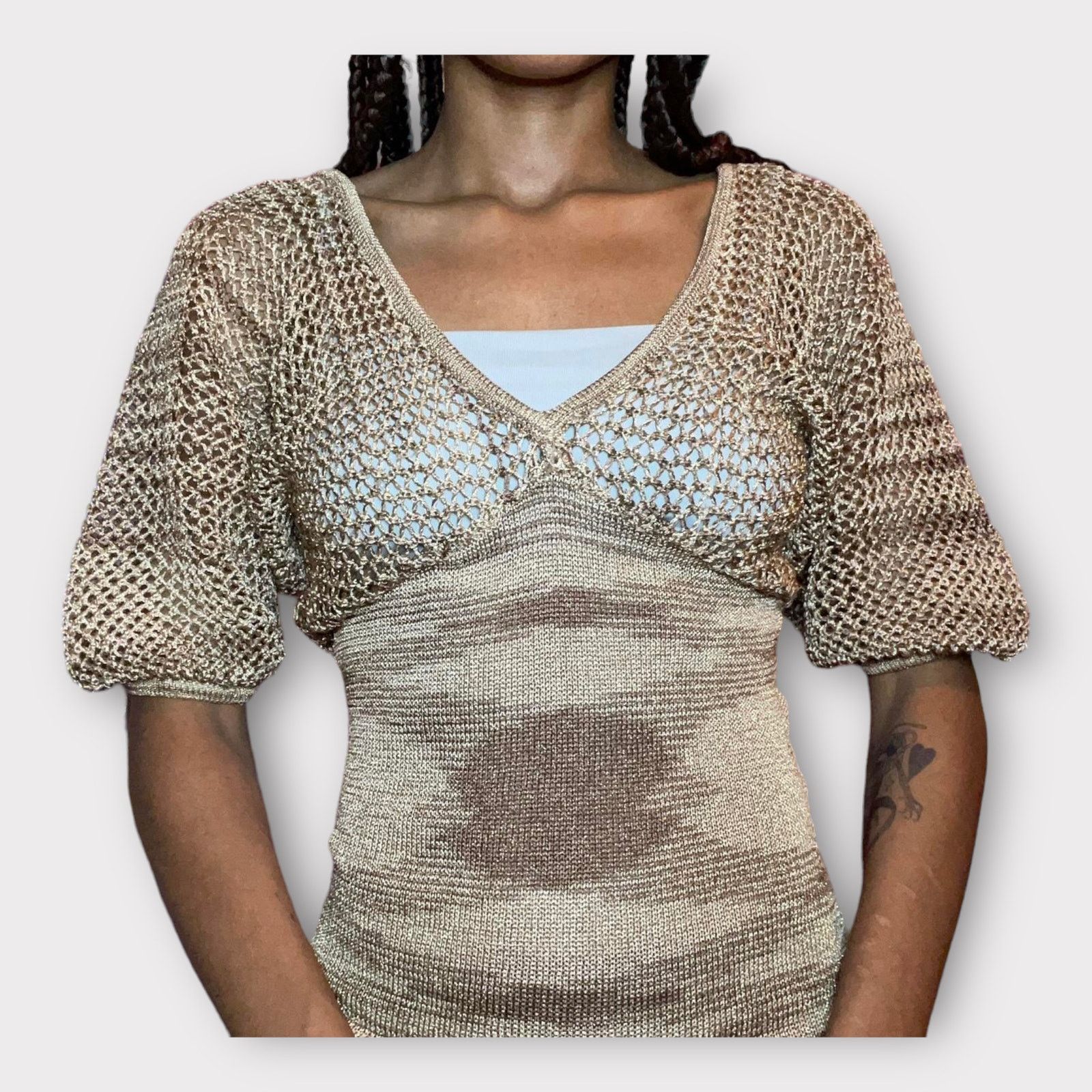 Bebe Bebe | Vintage Y2K Shimmery crochet Body-con Mini Dress | XS Size XS / US 0-2 / IT 36-38 - 4 Thumbnail