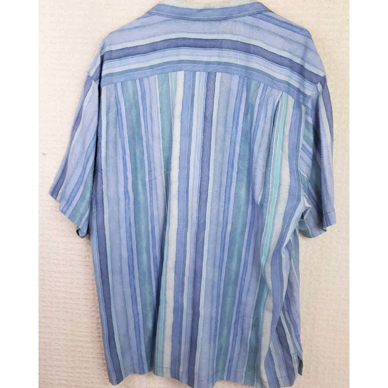 Tommy Bahama Tommy Bahama Silk Shirt Blue Striped Button-Up Down Short Sleeve XL Mens Size US XL / EU 56 / 4 - 7 Thumbnail