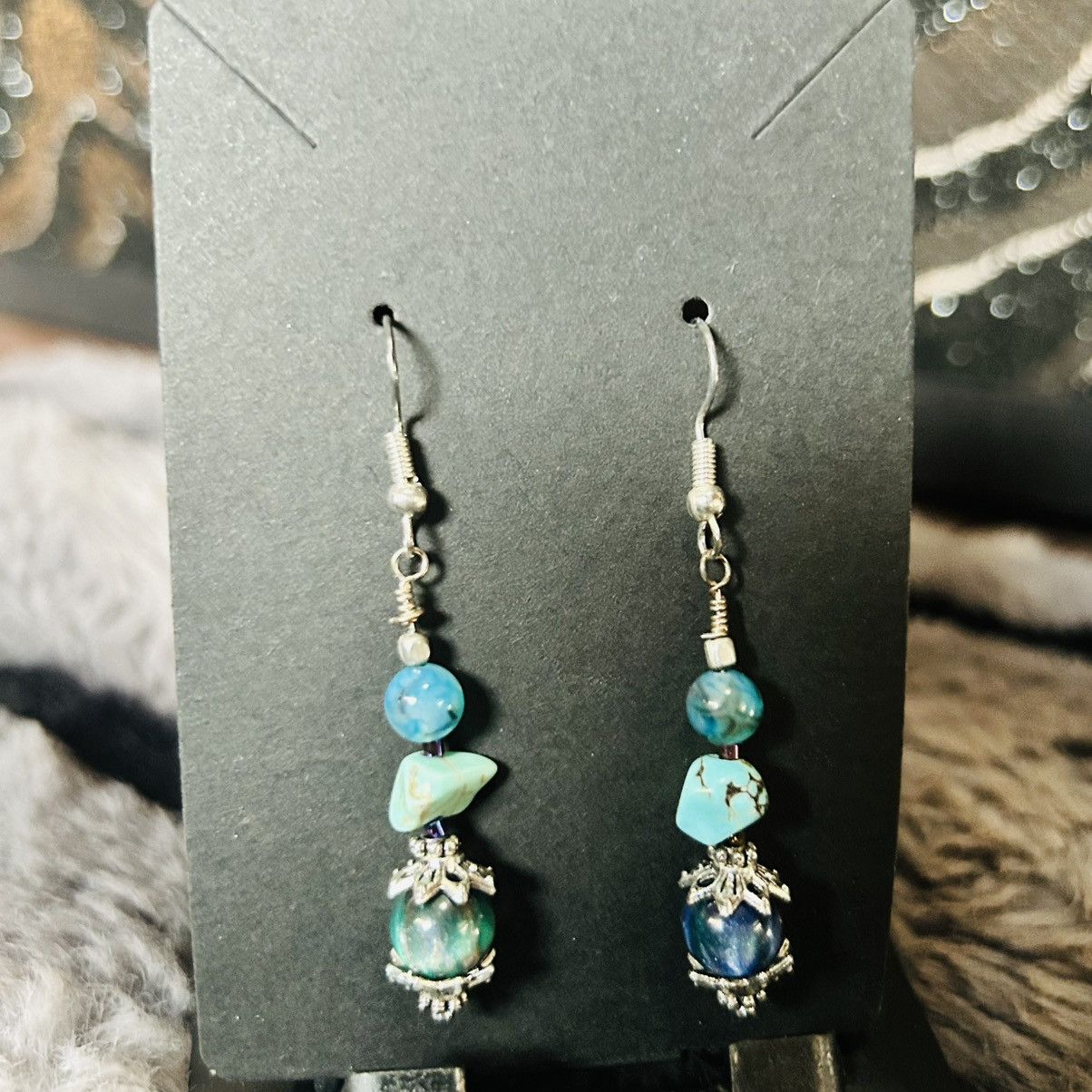 Handmade Handcrafted cat eye glass bead dragon vein agate earrings Size ONE SIZE - 2 Thumbnail