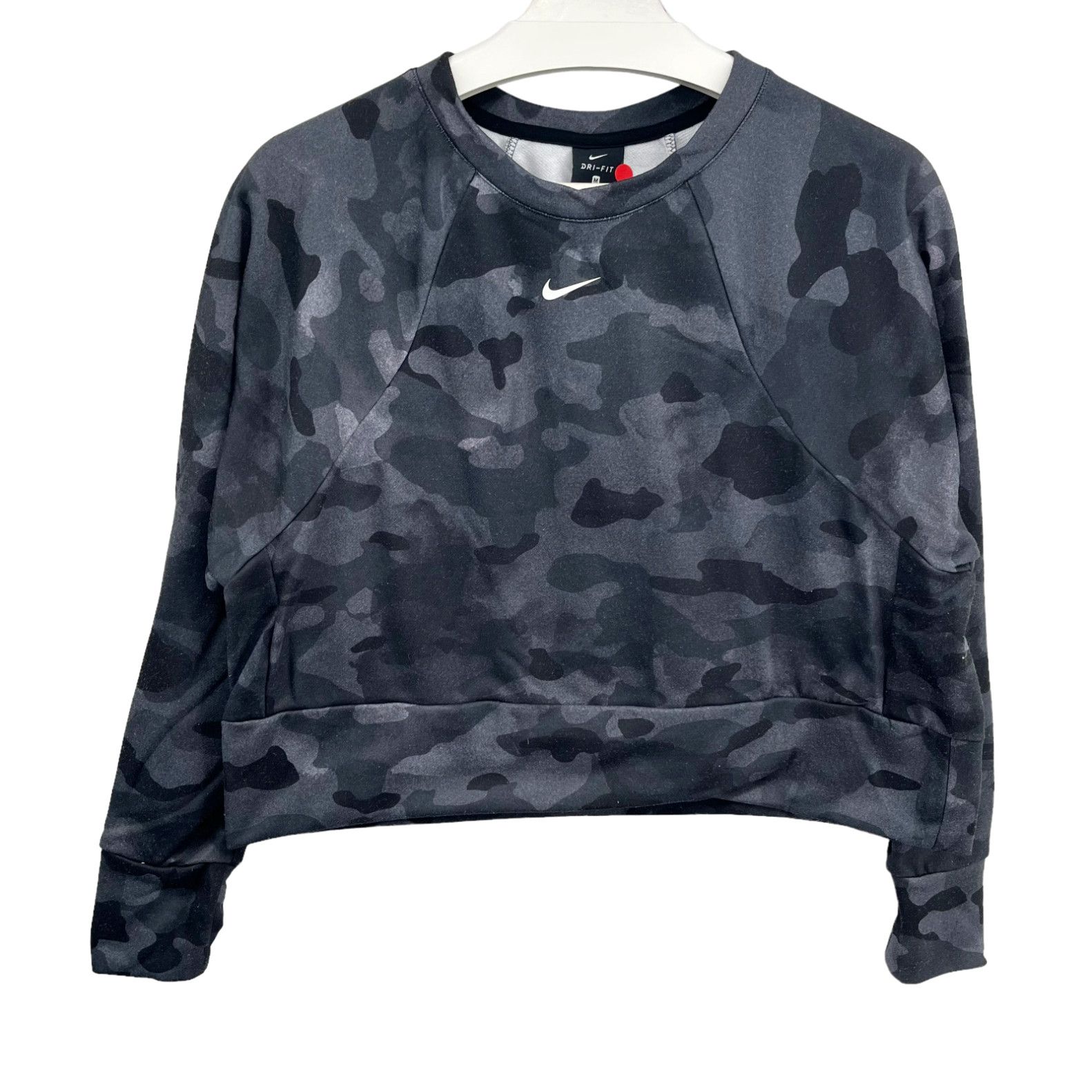 Nike NIKE DRI FIT Cropped Pullover Sweater Swoosh Spellout Size Medium Gray Camo Grailed
