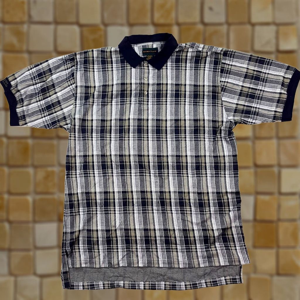 Izod VINTAGE IZOD Golf Polo Shirt Gray Plaid Collared Short Sleeve Men's XL Relaxed 90s Accessories: PGA, Tennis, Casual Mens Size US XL / EU 56 / 4 - 1 Thumbnail