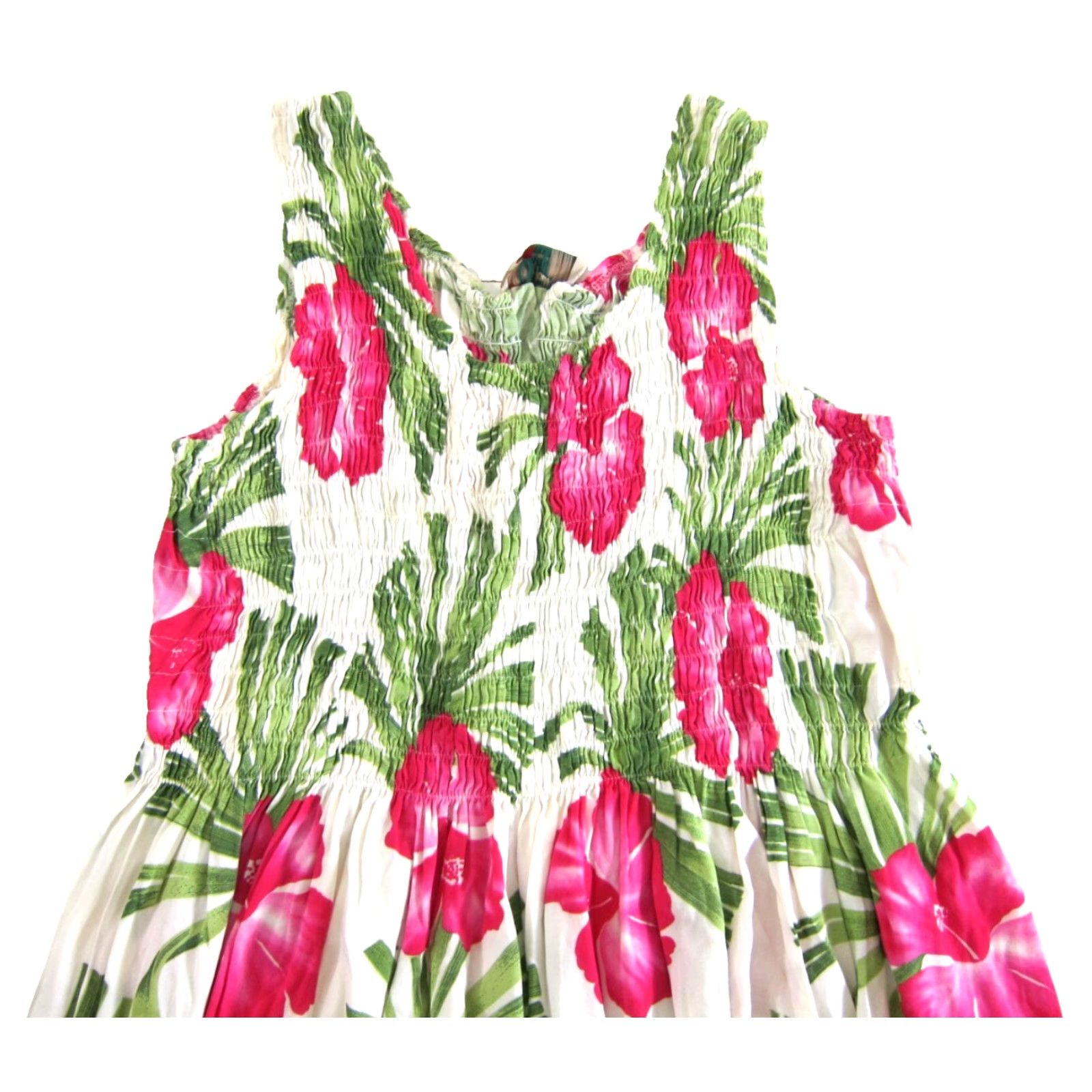 Hilo Hattie VINTAGE Hilo Hattie Pink Green Ivory Rayon Floral Hawaiian Tank Sun Dress Large Size L / US 10 / IT 46 - 4 Thumbnail