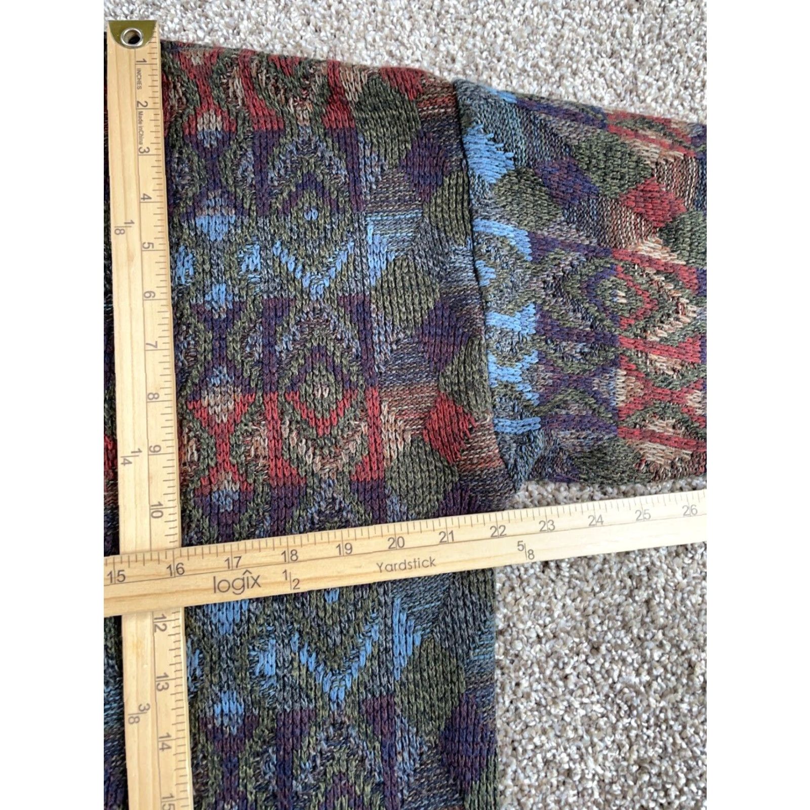 Geoffrey Beene VINTAGE Geoffrey Beene Sweater Geometric Lightweight Knit Adult M Green Long Sleeve Crew Neck Pullover 90s Dad Style Mens Size US M / EU 48-50 / 2 - 6 Thumbnail
