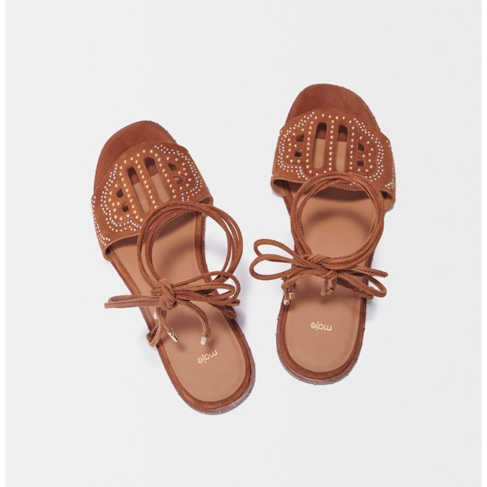 Maje NEW MAJE Flat Studded Lace Up Sandals Camel size 40 / 9.5 Size US 6.5 / IT 36.5 - 4 Thumbnail