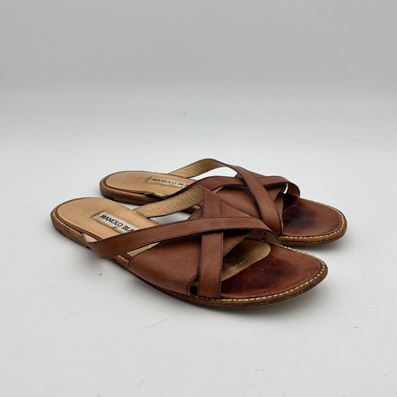 Manolo Blahnik Brown Leather Fawda Sandals | Grailed