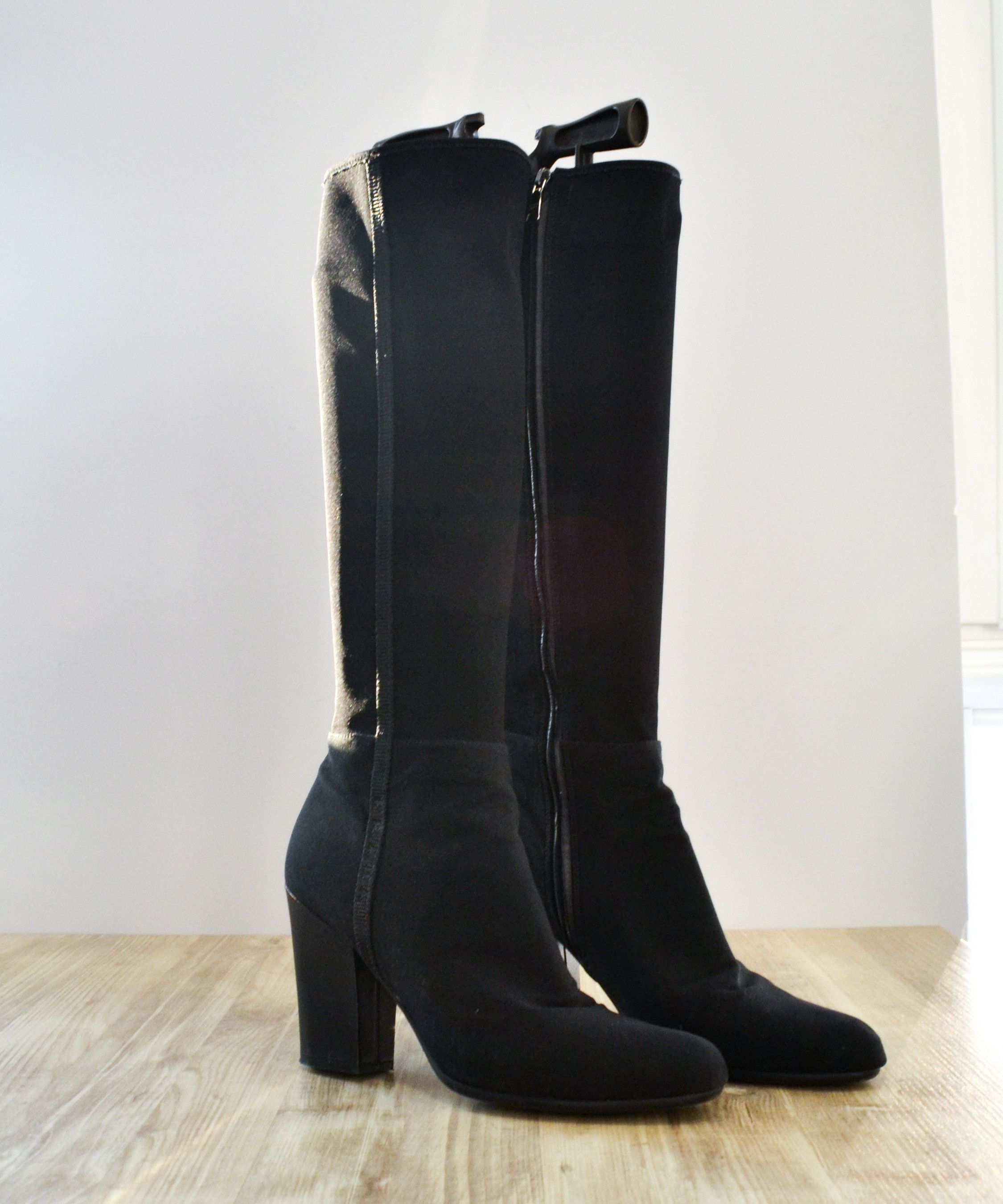 Prada PRADA Boots Neoprene Nylon Logo Heels Zip Shoes Black 39 Size US 9.5 / IT 39.5 - 3 Thumbnail