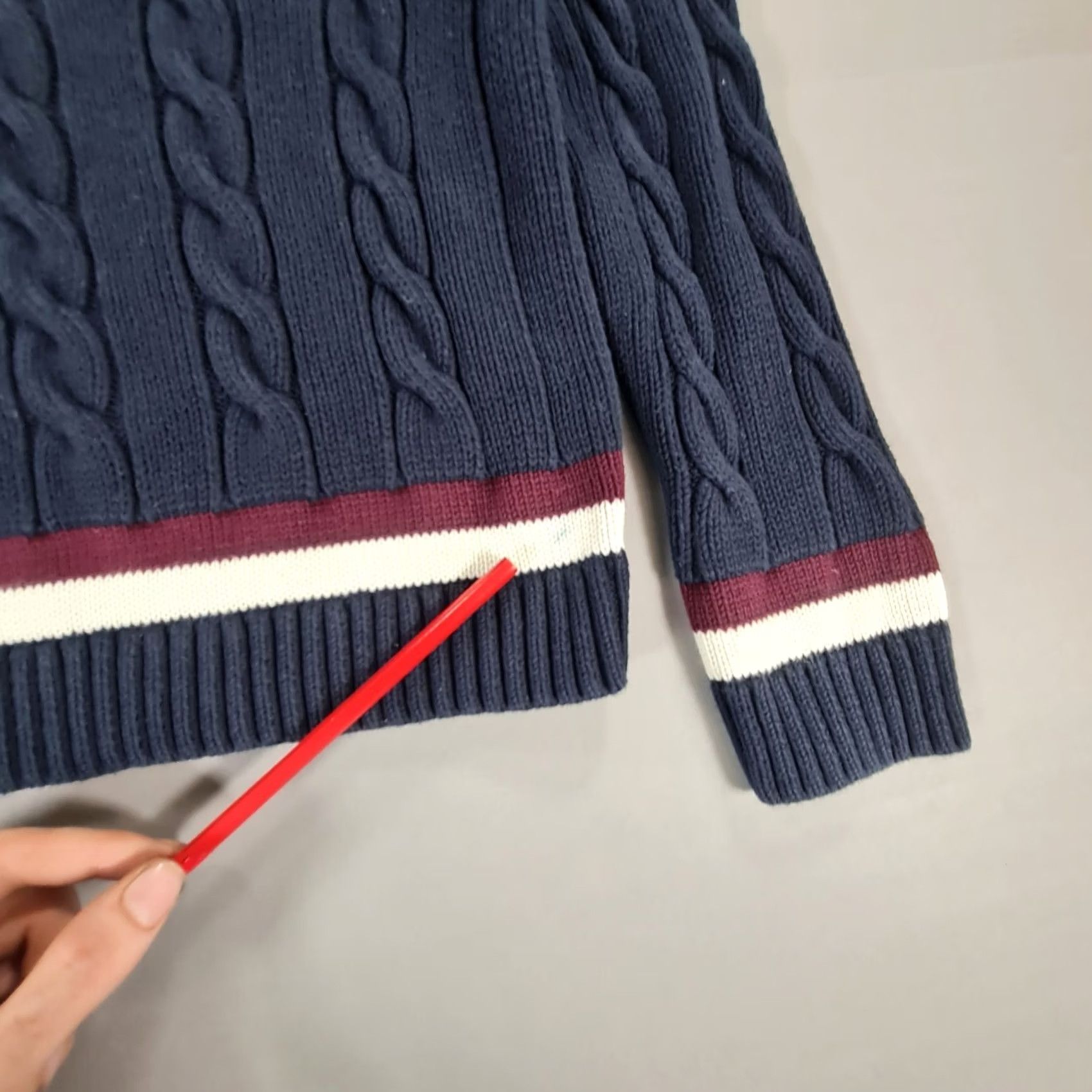 Polo Ralph Lauren Polo Ralph Lauren Jumper Womens XL Navy Blue Cable Knit V-Neck 100% Cotton Preppy 90s Classic Pullover Mens Womens Girls Size XL / US 12-14 / IT 48-50 - 7 Thumbnail