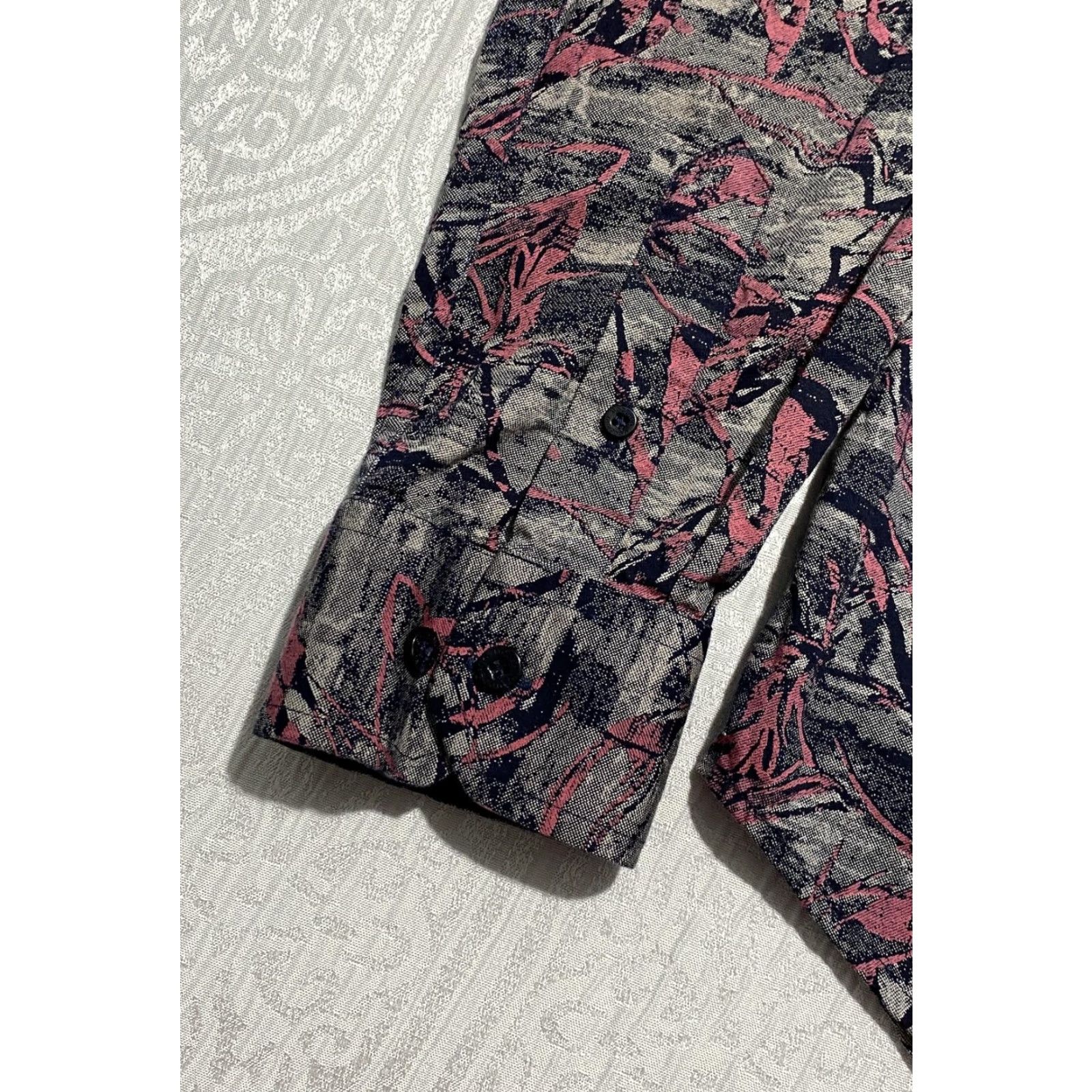 Vintage Moderno Shirt Mens XL Gray Pink Abstract Floral Button Front Long Sleeve Cotton Size US XL / EU 56 / 4 - 8 Thumbnail