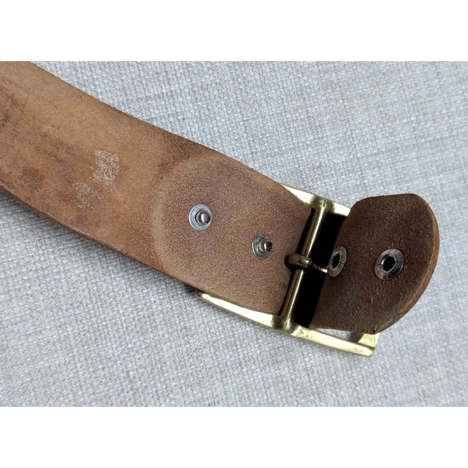 Vintage VINTAGE handcrafted western belt belt 36 brown leather cowhide Mens 36 belt Western Buckle 1970s Birds Clouds Sky Size 36 - 7 Thumbnail