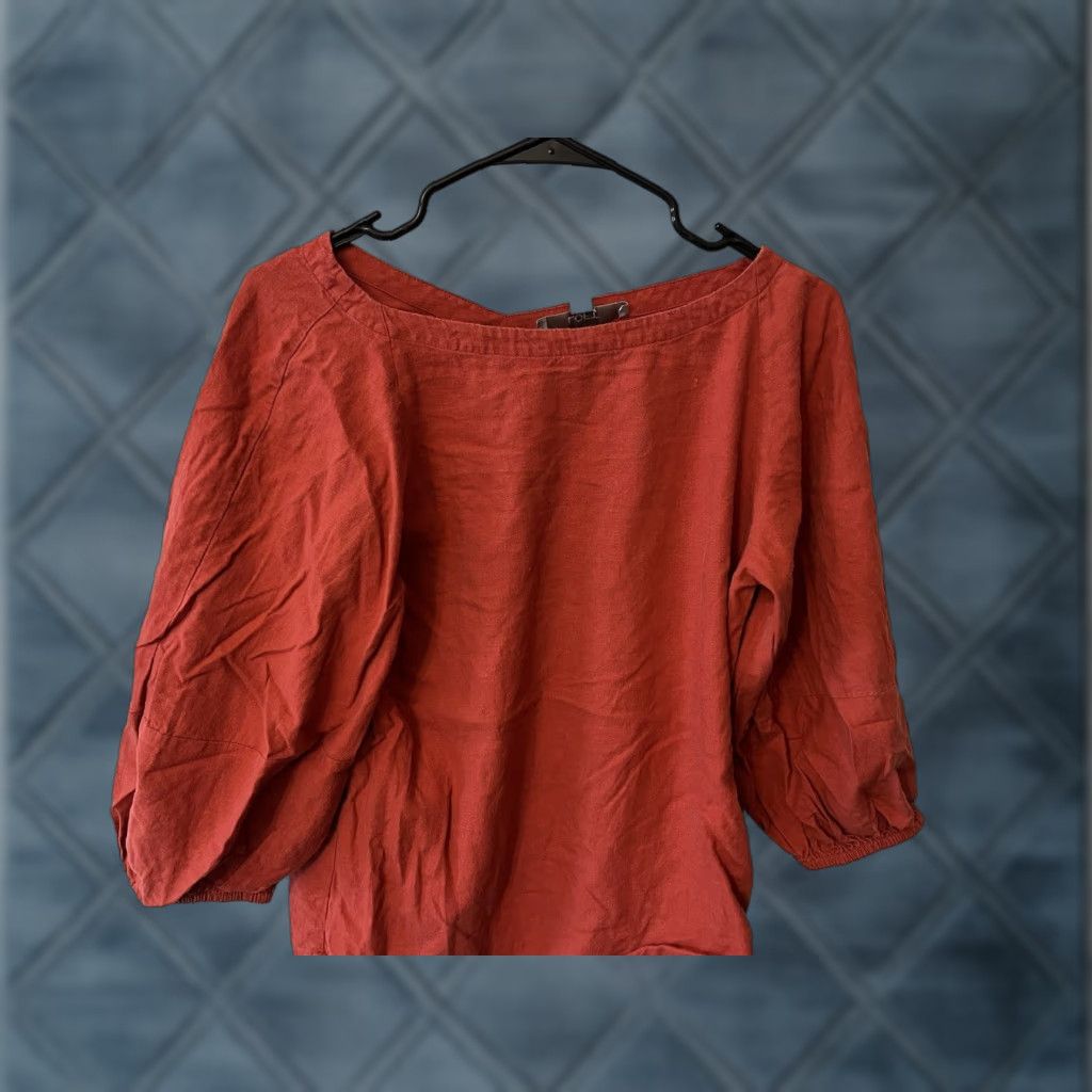 Loft VINTAGE Loft Linen Blouse Women’s XS Balloon Sleeve Boat Neck Solid 80s Orange Size XS / US 0-2 / IT 36-38 - 1 Thumbnail