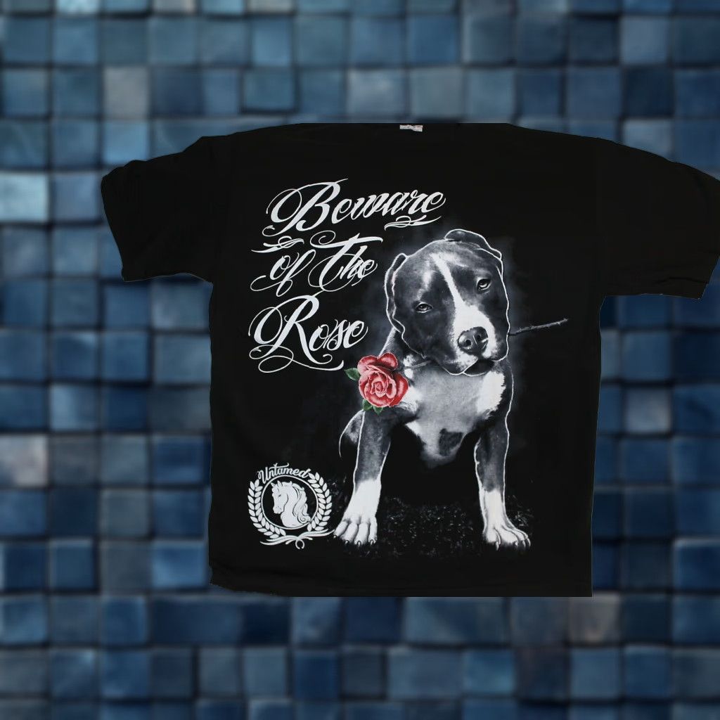 Vintage Vintage Pitbull Puppy T-Shirt Men Black Short Sleeve Graphic Tee 90s Beware of the Rose Size US M / EU 48-50 / 2 - 1 Thumbnail