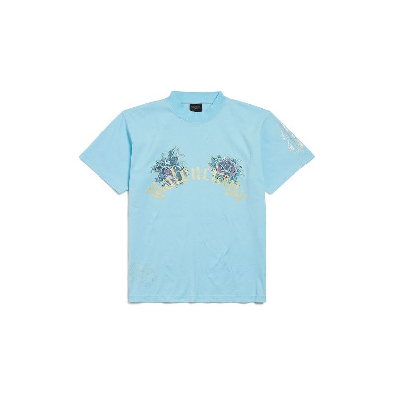 Balenciaga o1bcso1str0426 Tacky Tattoo T-Shirt Small Fit in Light Blue Size M / US 6-8 / IT 42-44 - 1 Thumbnail