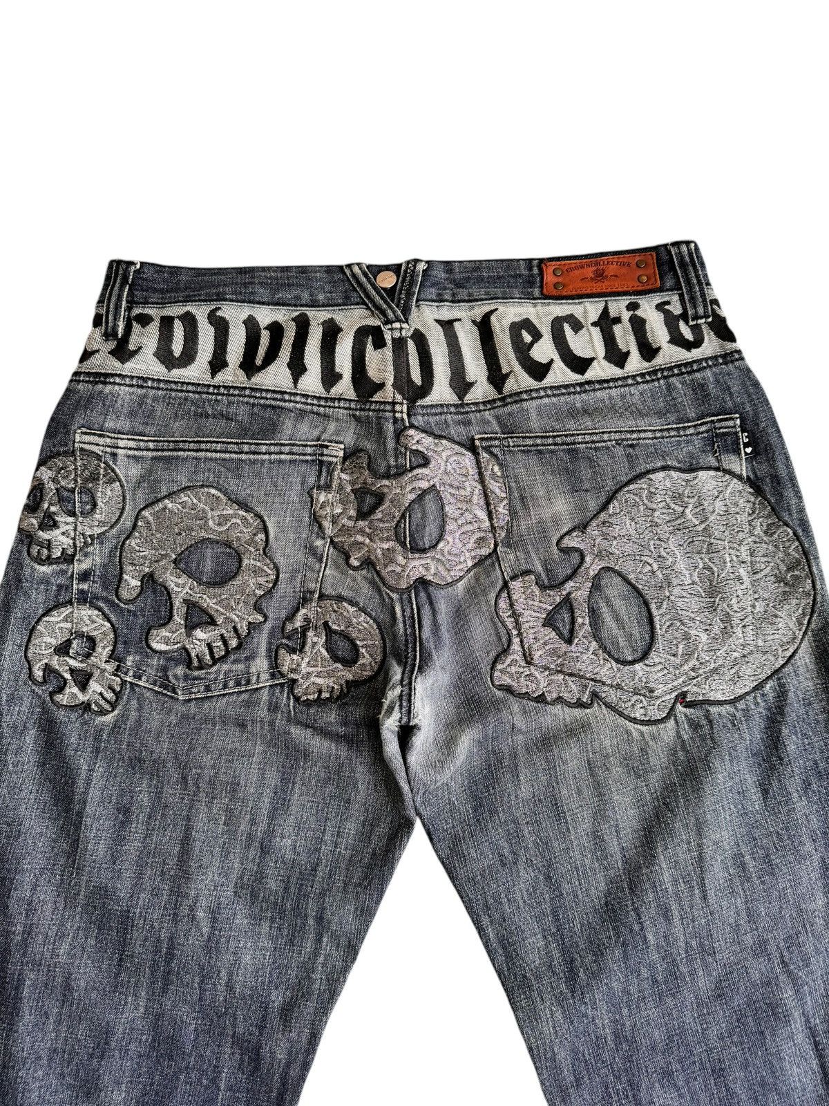 14th Addiction ⚡️⚡️Japanese Brand Crown Collective Embroidery Skull Head Jean Size US 34 / EU 50 - 6 Thumbnail