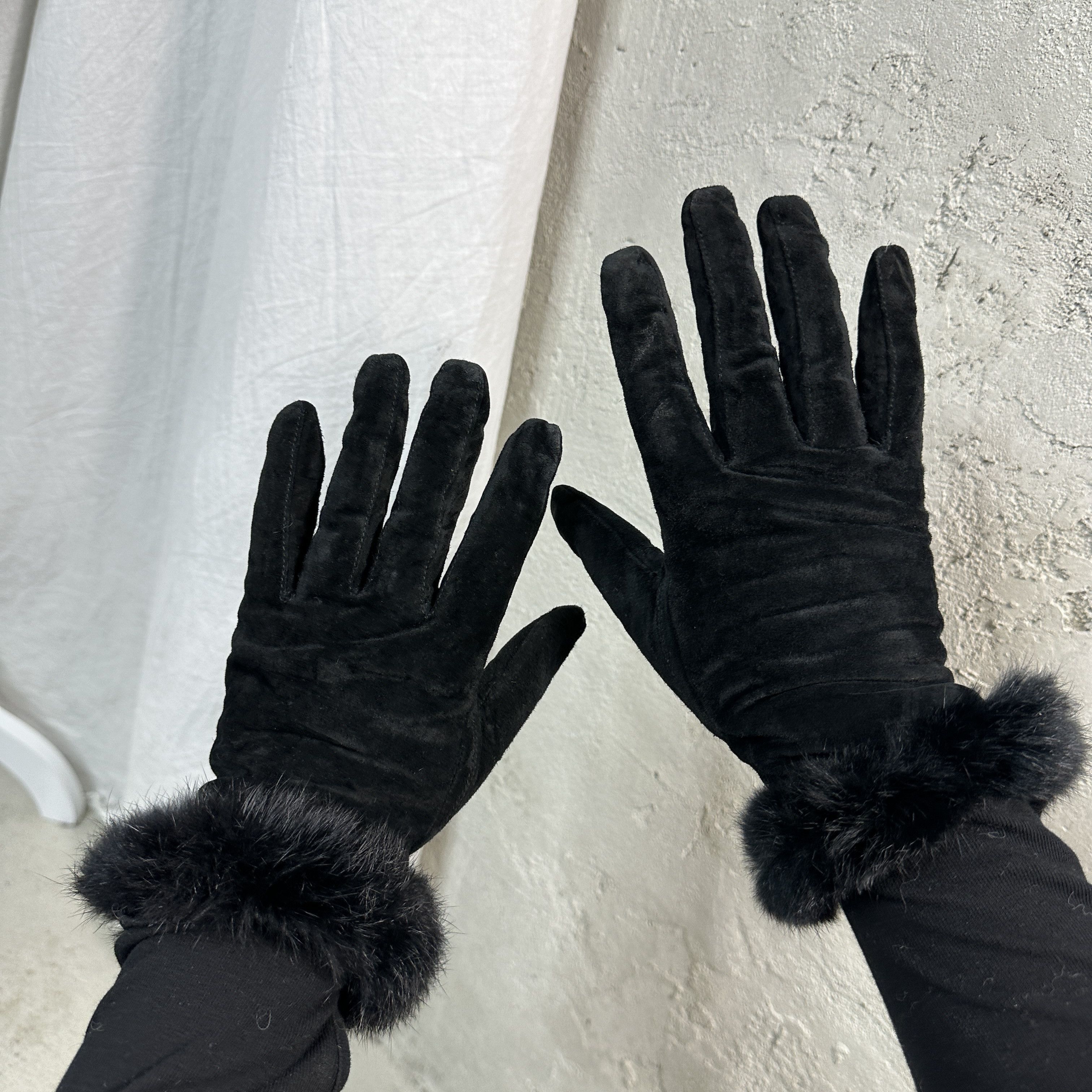Vintage Leather Gloves with Fur Vintage Size ONE SIZE - 2 Thumbnail
