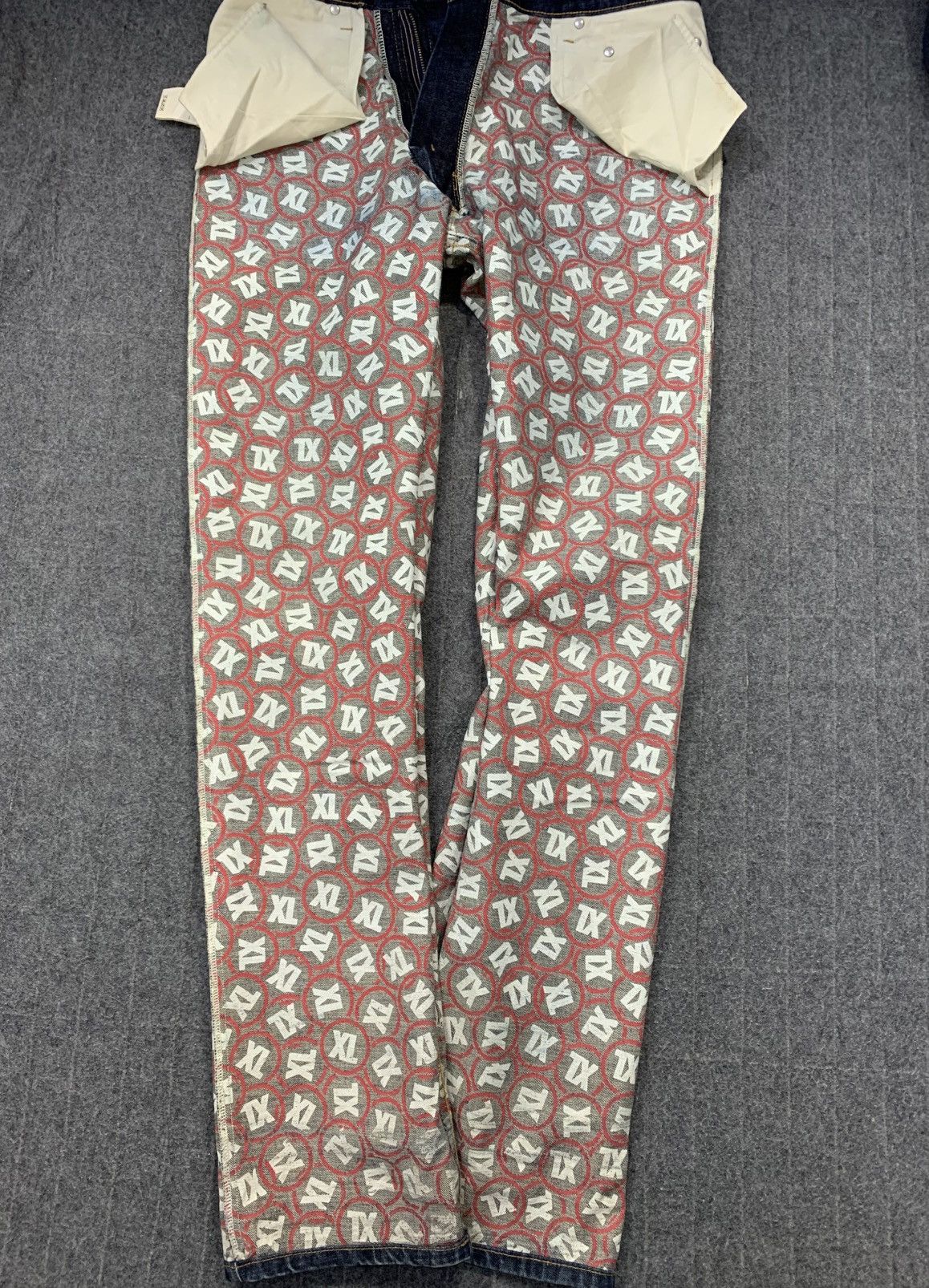 X-LARGE X Large XL Indigo Denim Straight Cut Check Monogram Printed Size US 34 / EU 50 - 14 Thumbnail